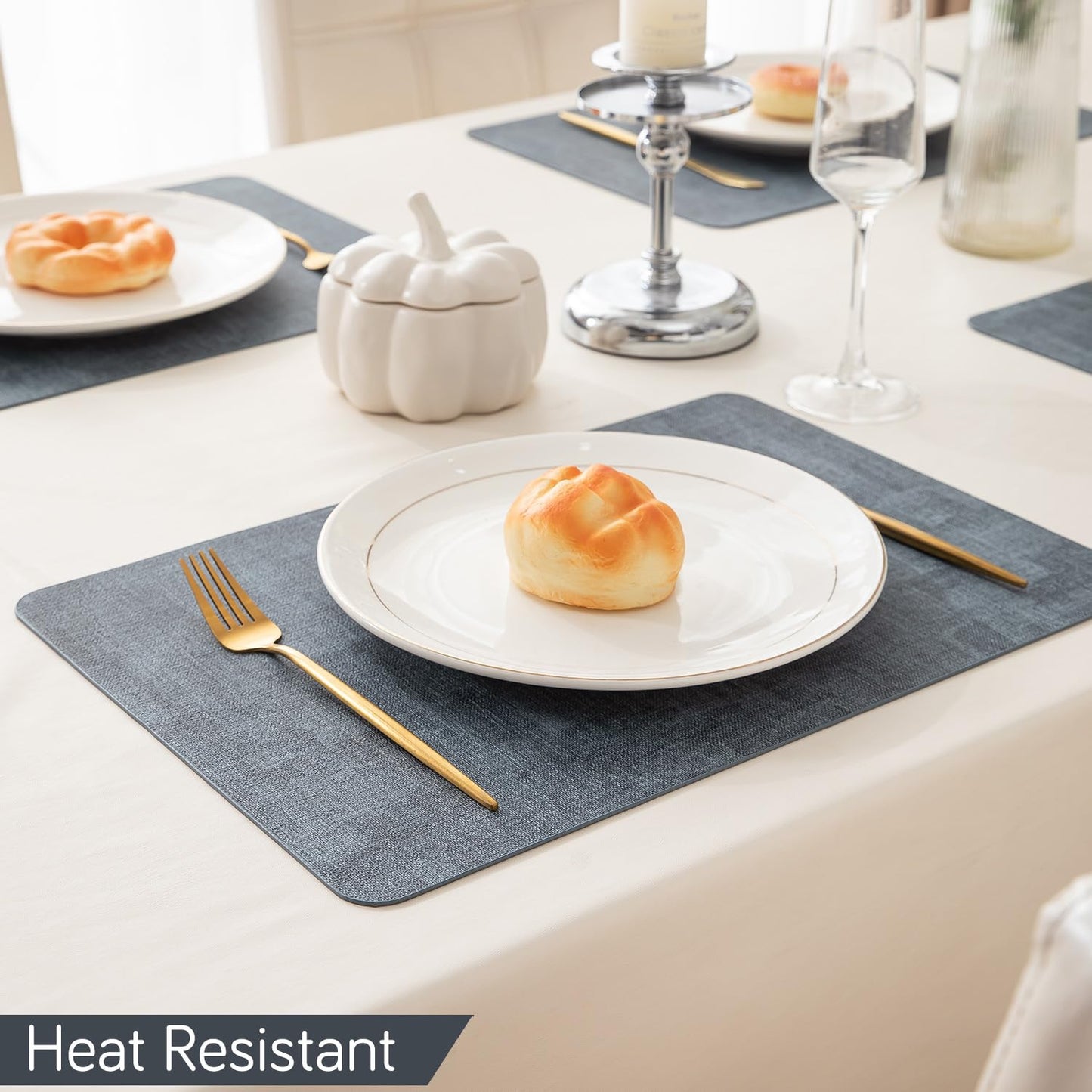 Premium Faux Leather Dining Table Mats, Blue