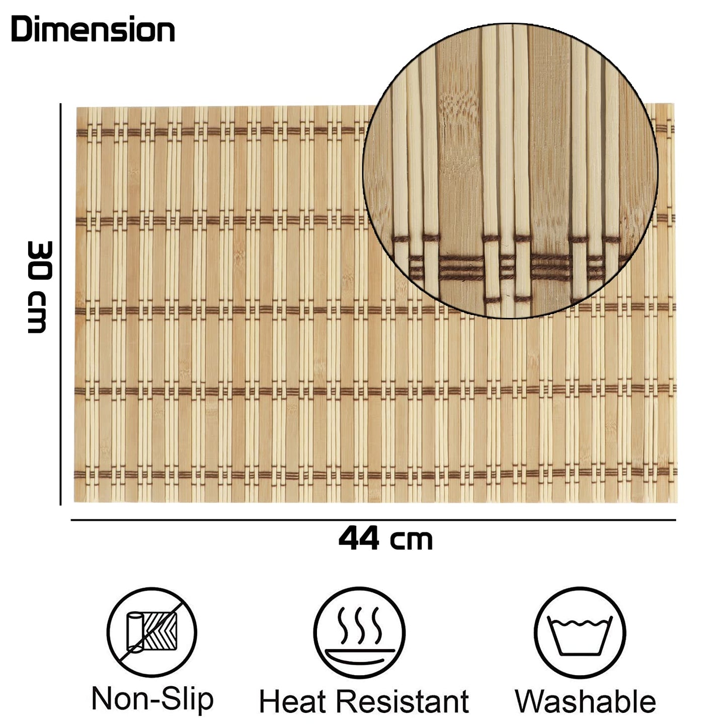 Reversible Bamboo Placemats Set of 4 Table Mats for Dining Table, 45x30 cm