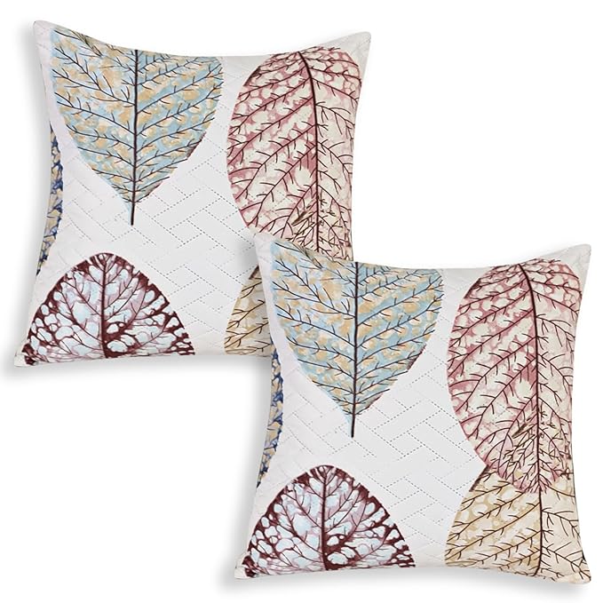 HOKIPO Quilted Sofa Cover Seat Mat for 1/2/3 Seater and Cushion Cover, Multicolor Linden Leaf