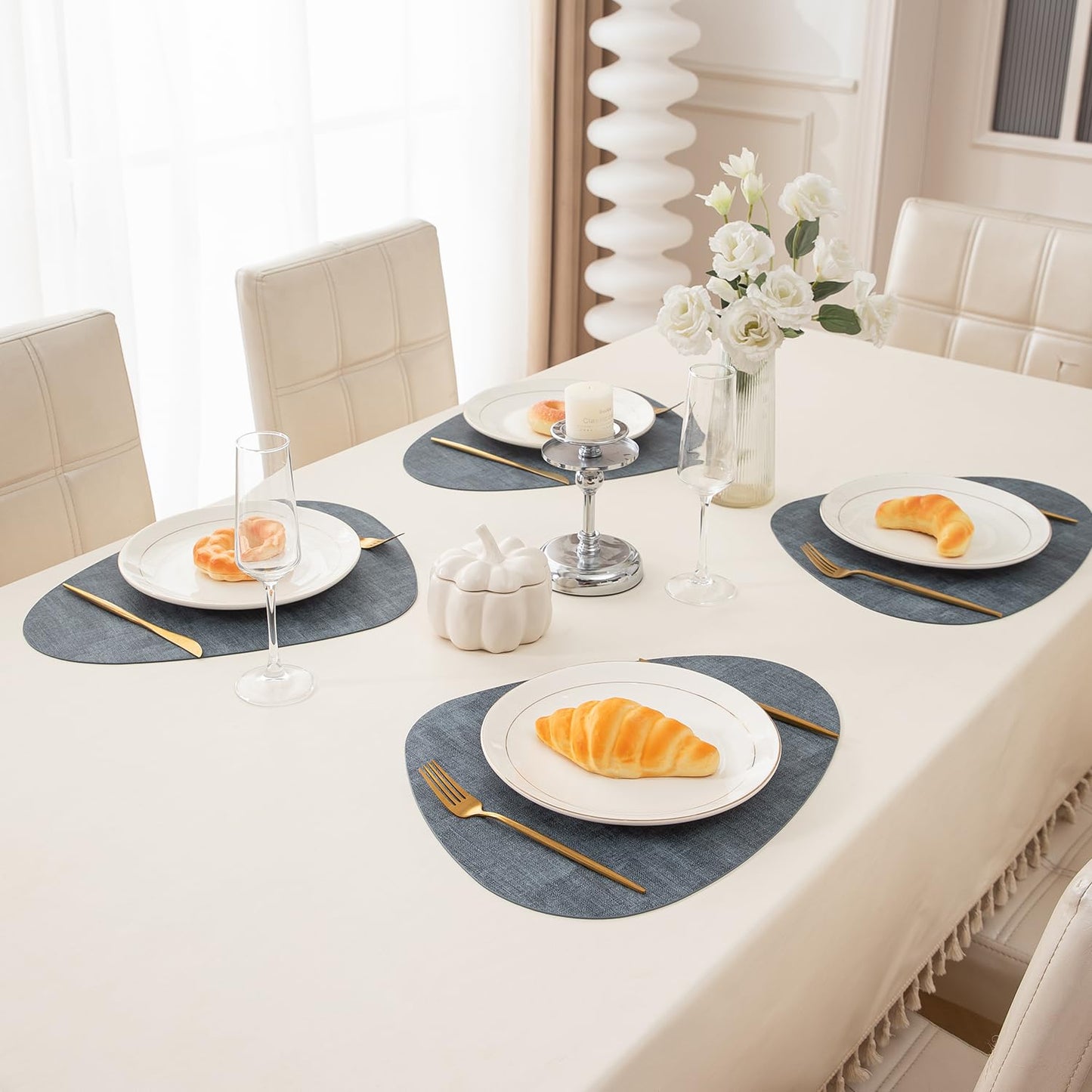 Premium Faux Leather Dining Table Mats, Blue