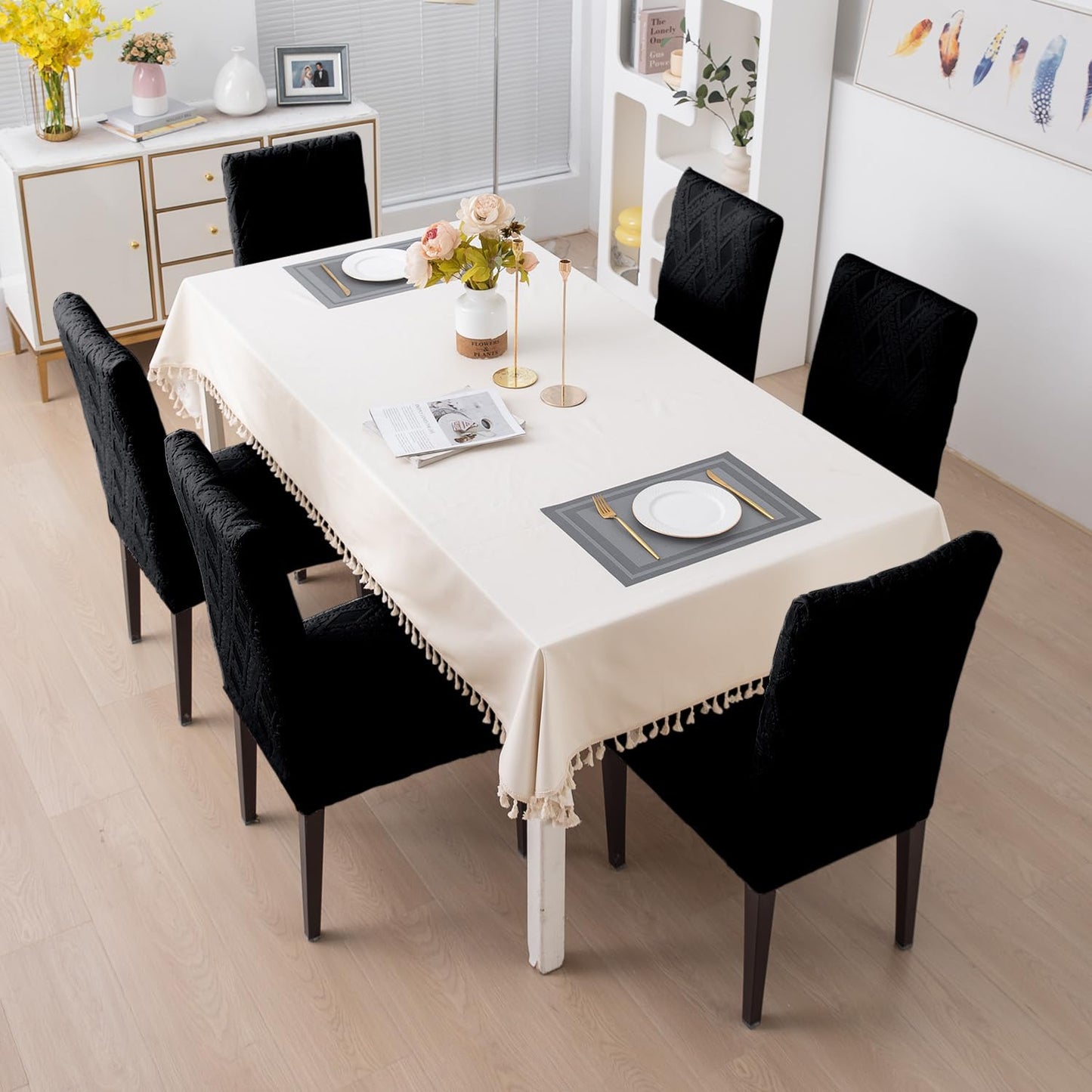 Chair Cover Set of 1/2/4/6, 190 GSM Jacquard, Black