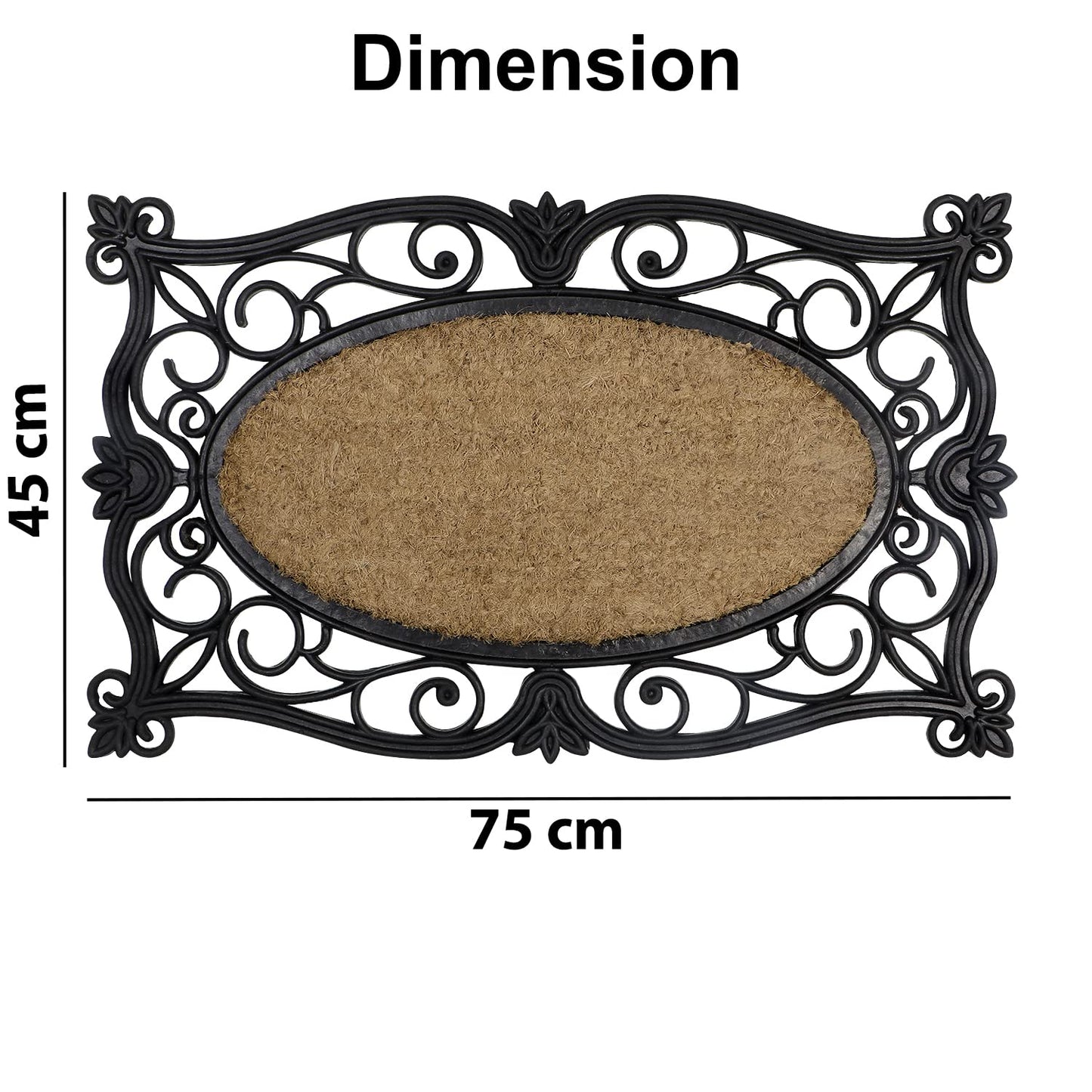 Natural Rubber Coir Doormat with Designer Border, Anti-Slip Rubber Backing, 45x75 cm