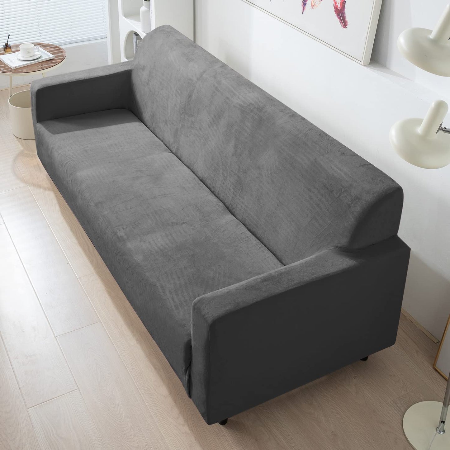 Dark Grey 4 seater stretchable velvet sofa cover