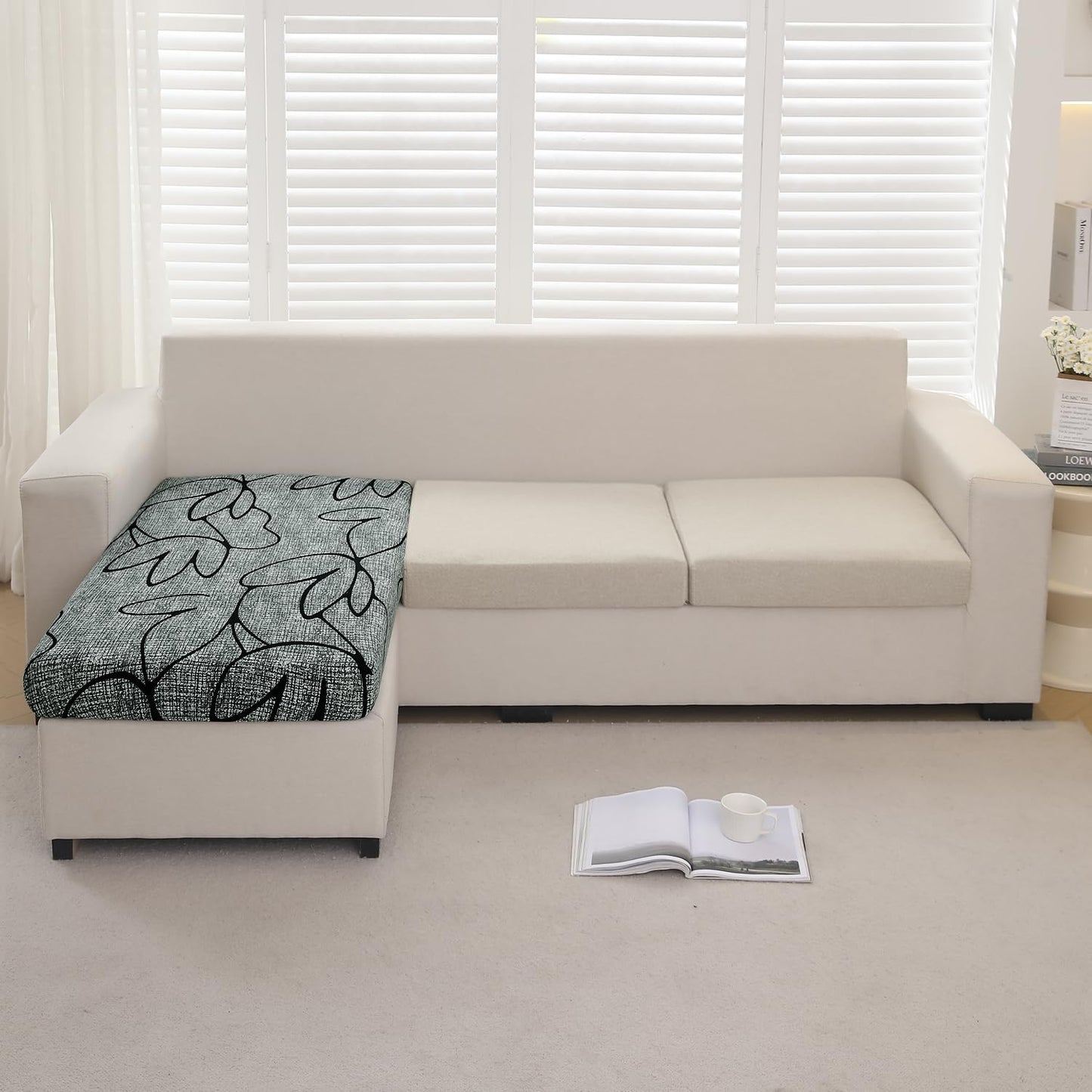 140 GSM Stretchable Printed Elastic Sofa Cushion Seat Cover for 1 /2 /3 Seaters / Pieces for Sofa, Intense Grey Abstract Floral