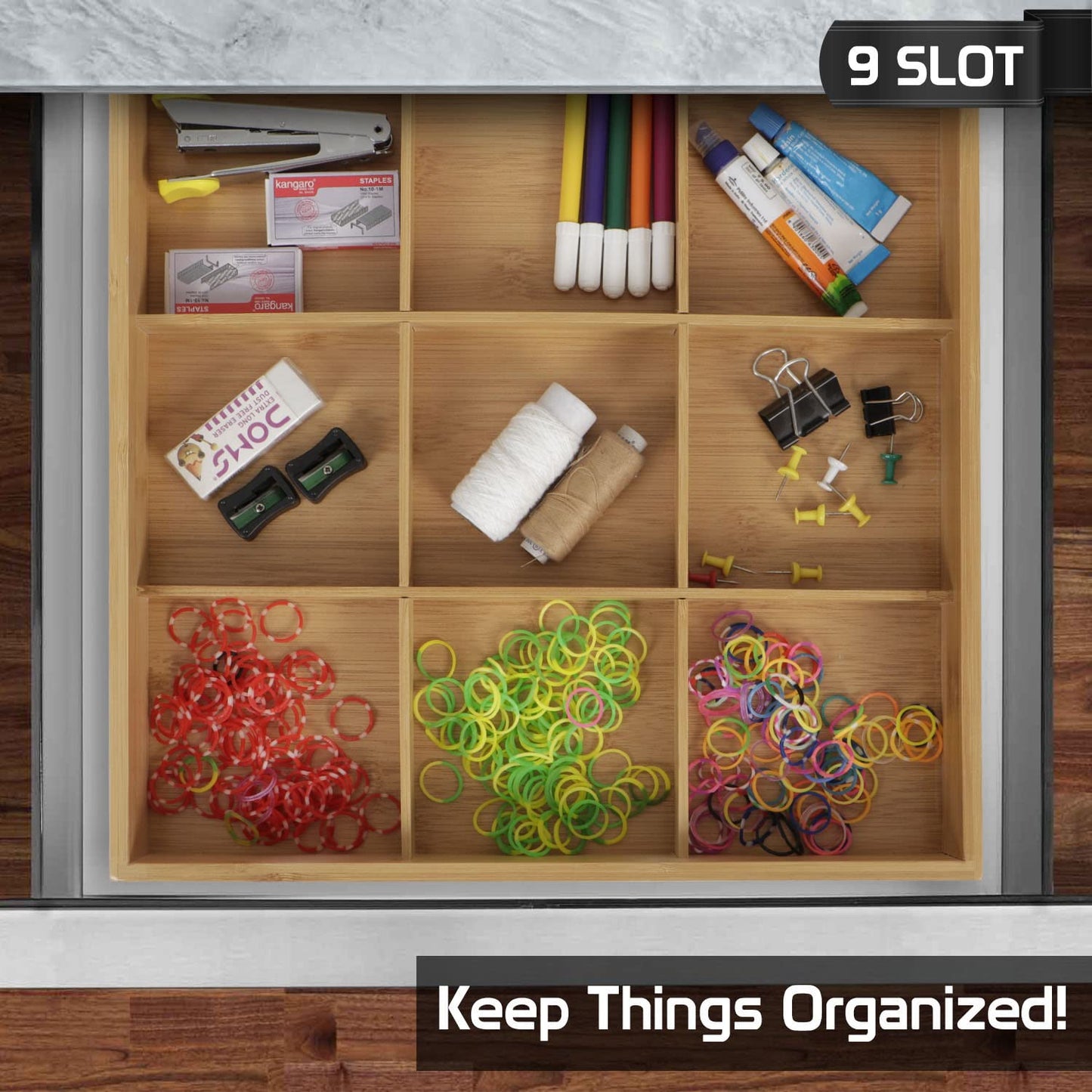 Eco-Friendly Bamboo 9 Compartment Storage Organizer for Home