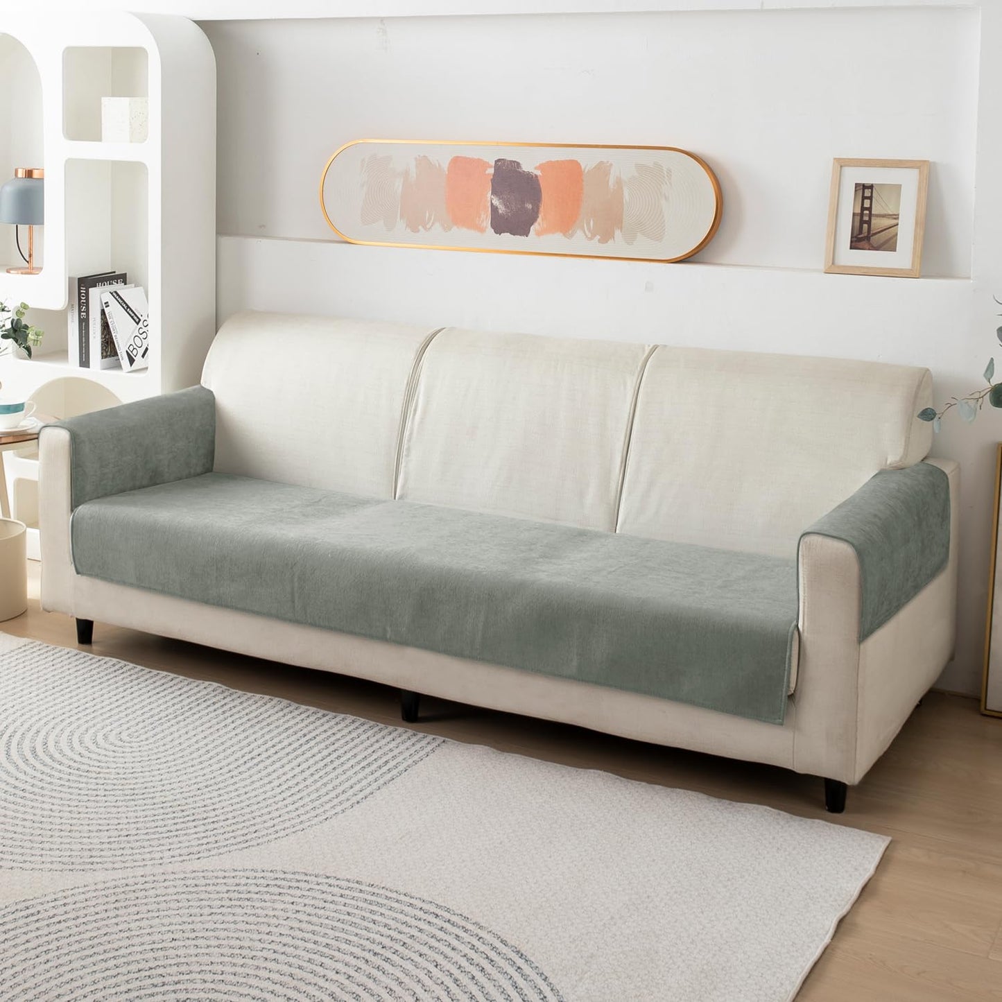 Premium Chenille Sofa Cover Mat with 2 Armrest Cover, Grey