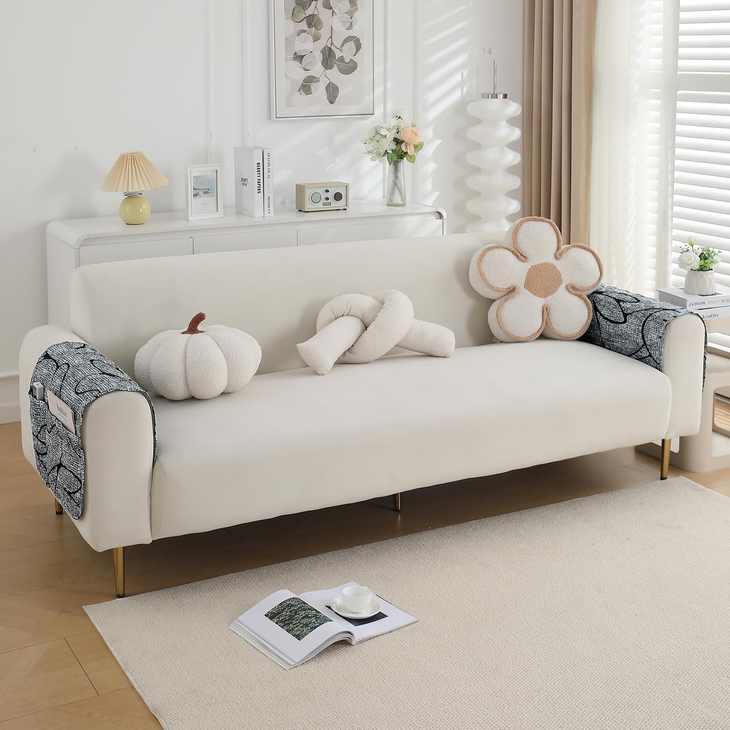 Water Repellent + Waterproof Quilted Sofa Mats, Intense Grey Abstract Floral