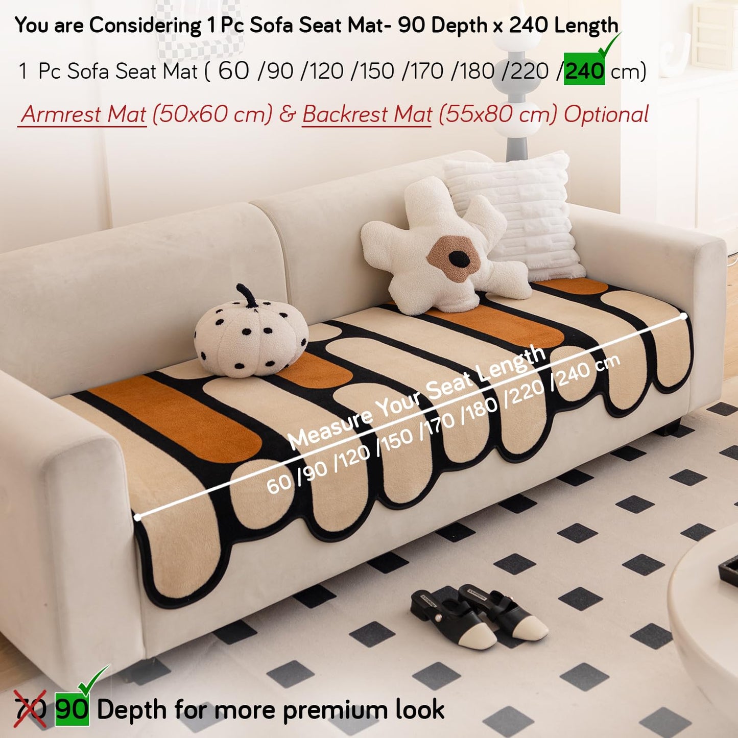 Moderna Curves All Season Sofa Cover Mat, Oyster Beige