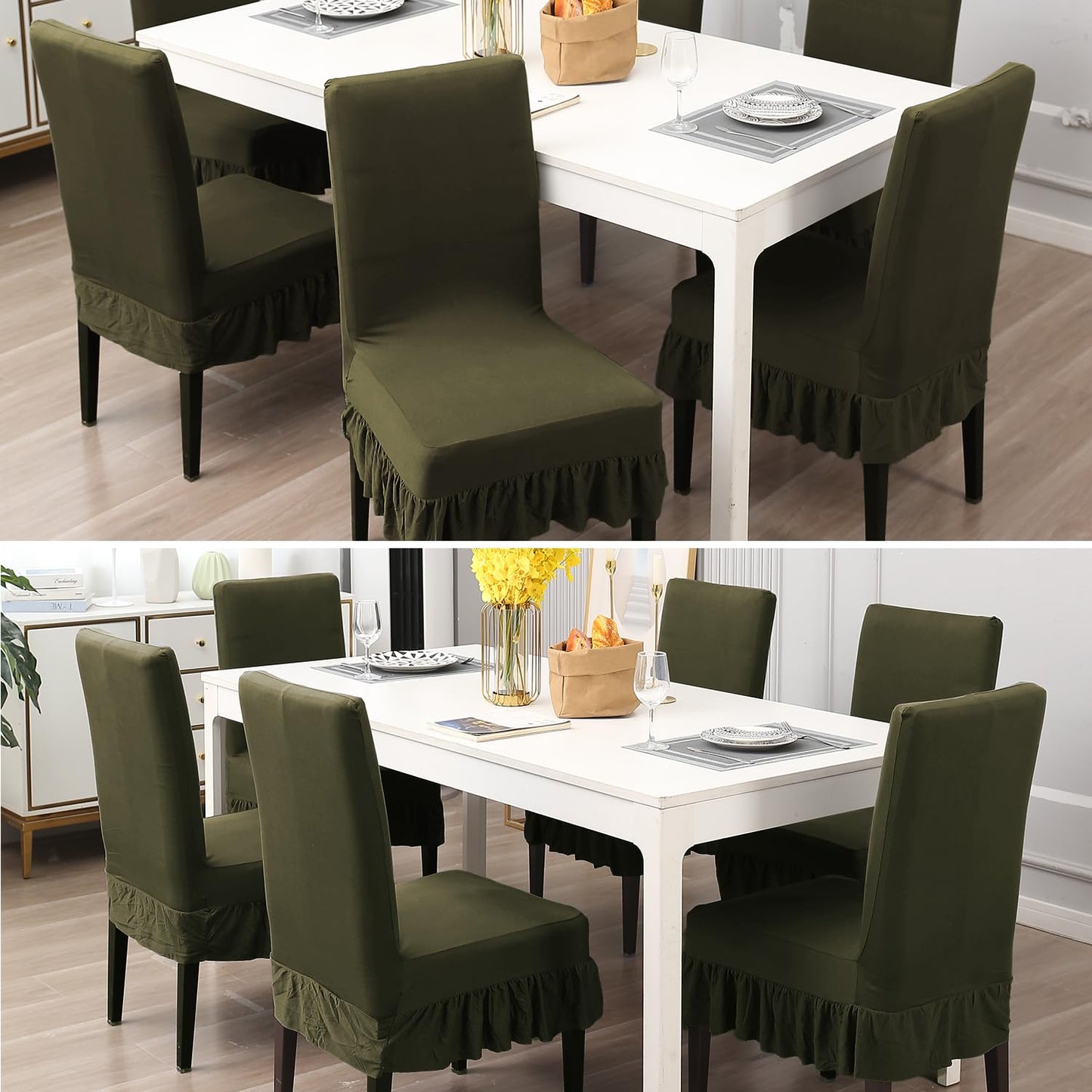 Elastic Stretchable Dining Chair Cover with Frill, Juniper Green