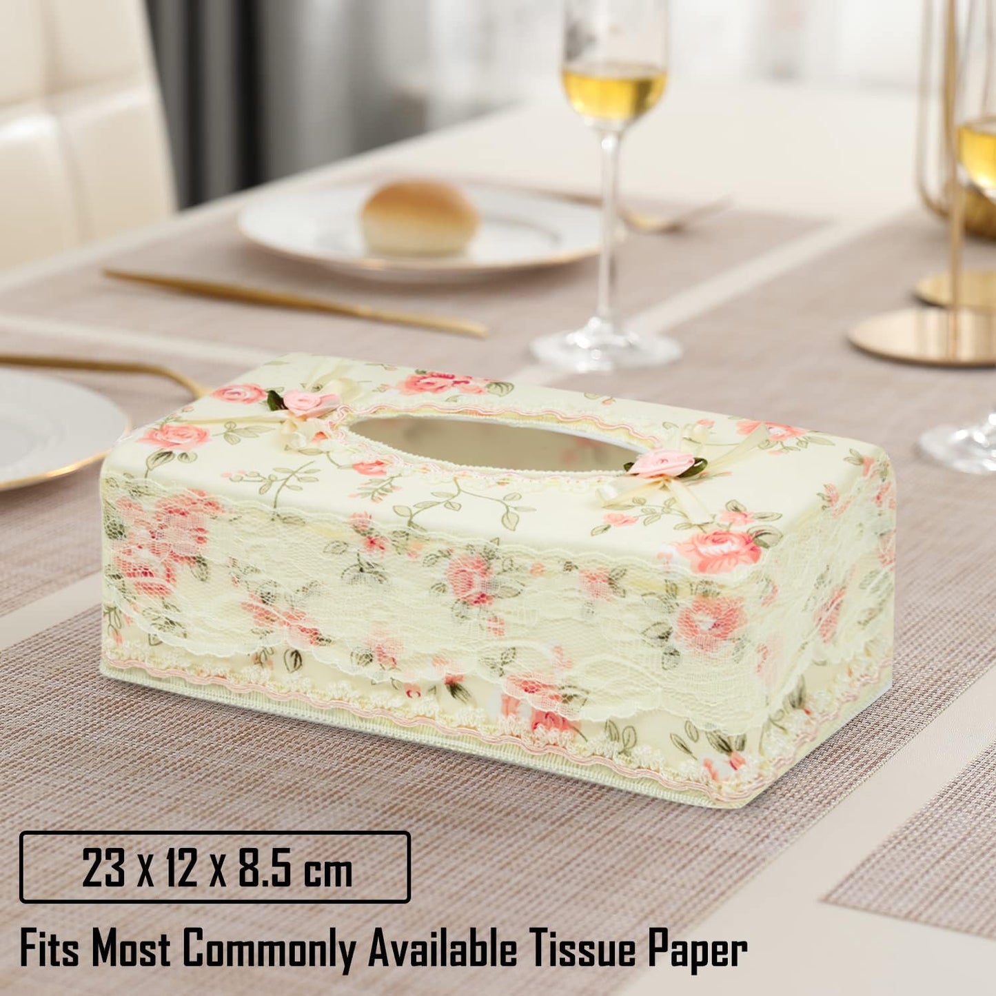 Plastic Tissue Paper Box Holder, Floral Pink