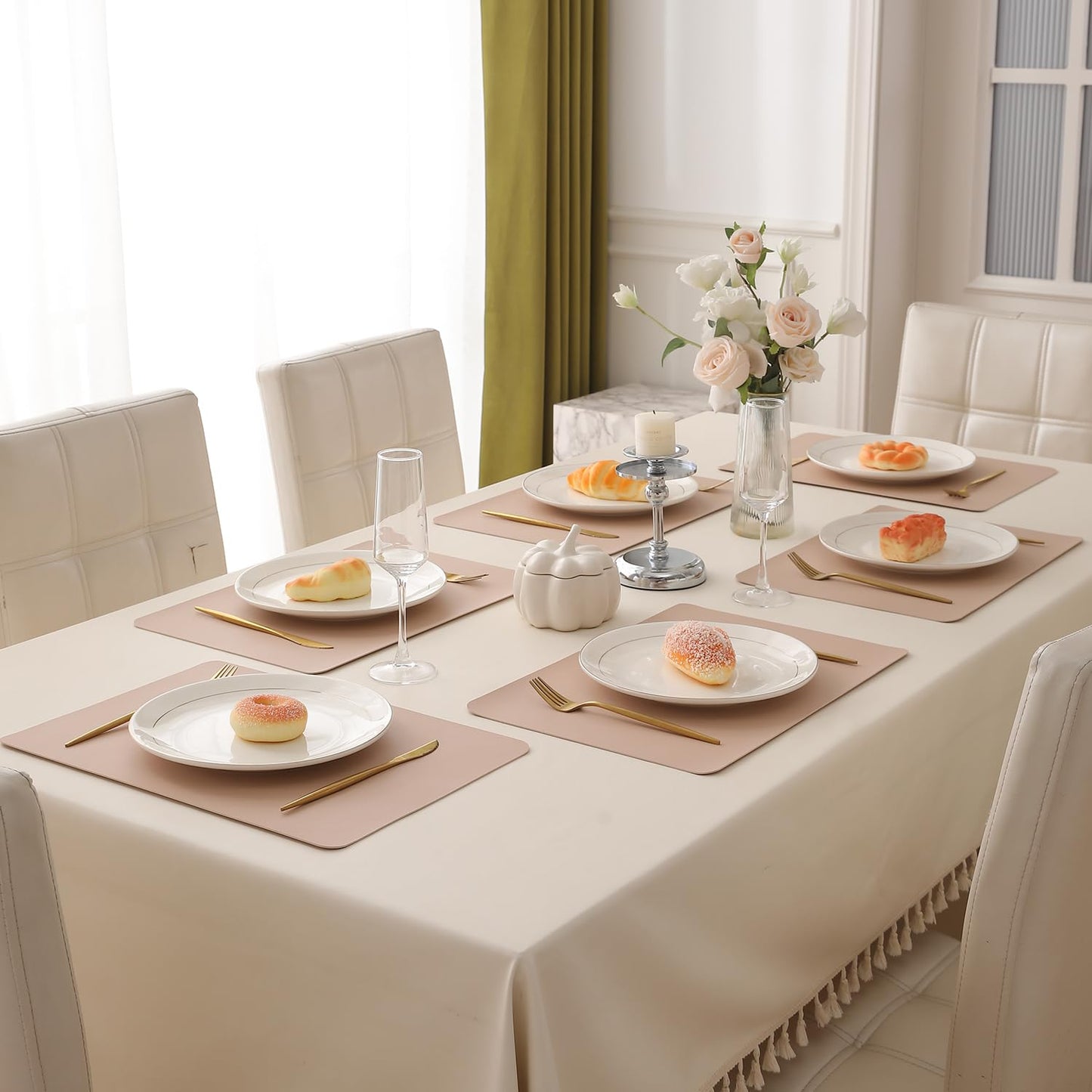 Premium Faux Leather Dining Table Mats, Sand