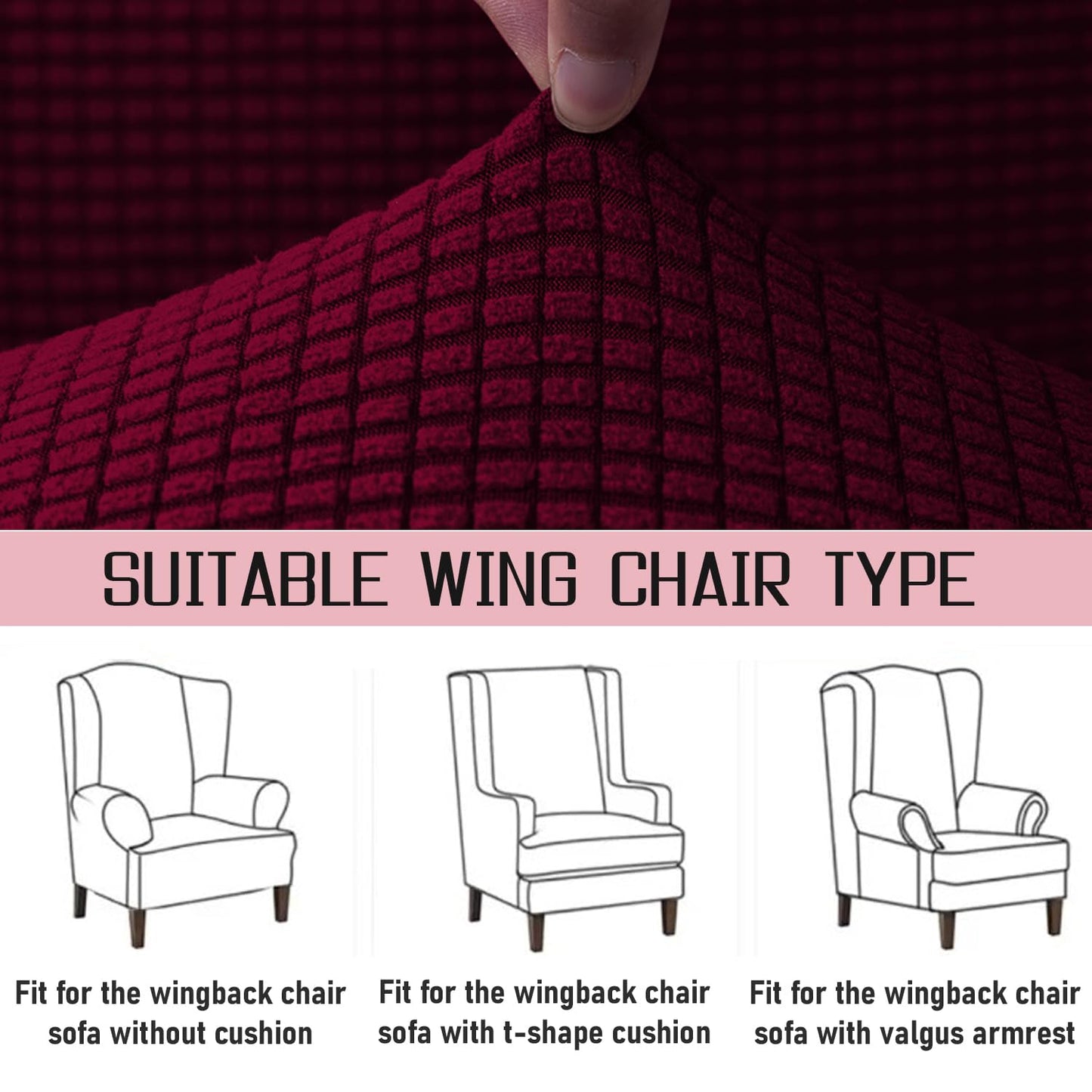 Wine Elastic Stretchable Jacquard Wing Chair Cover