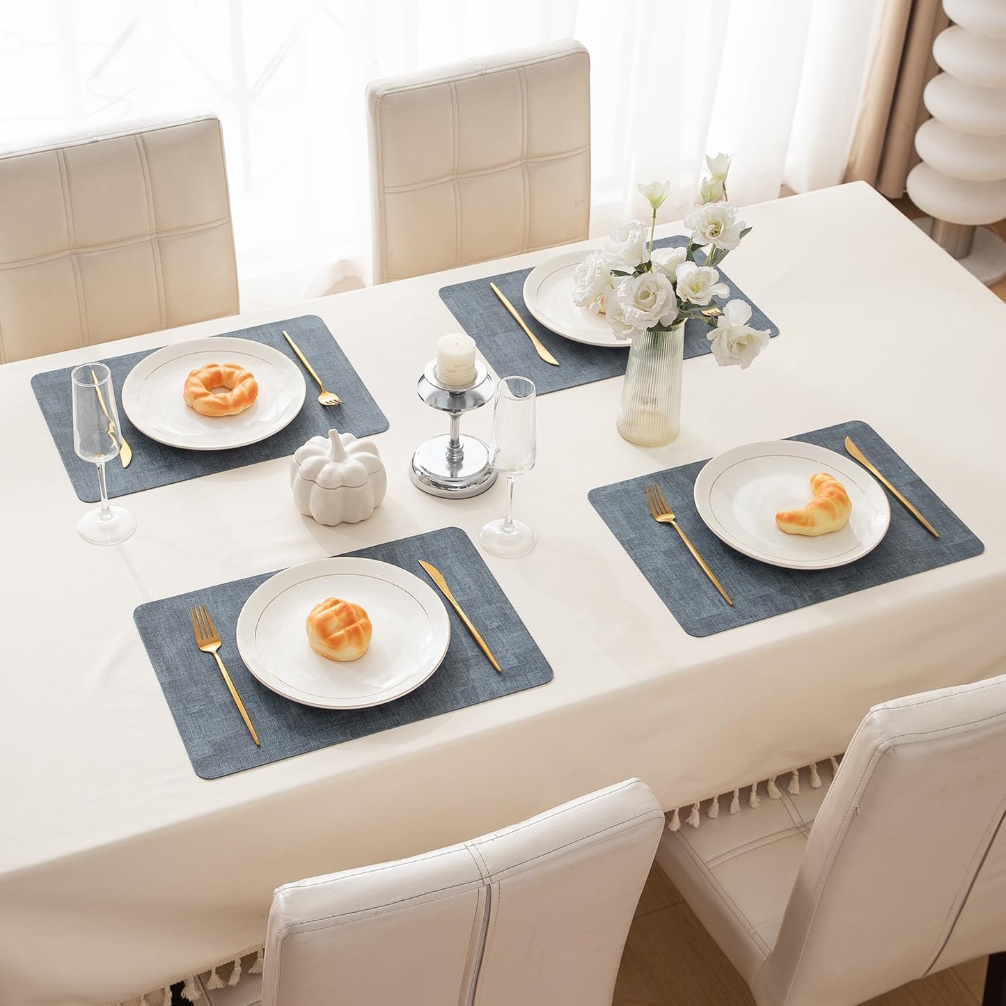 Premium Faux Leather Dining Table Mats, Blue