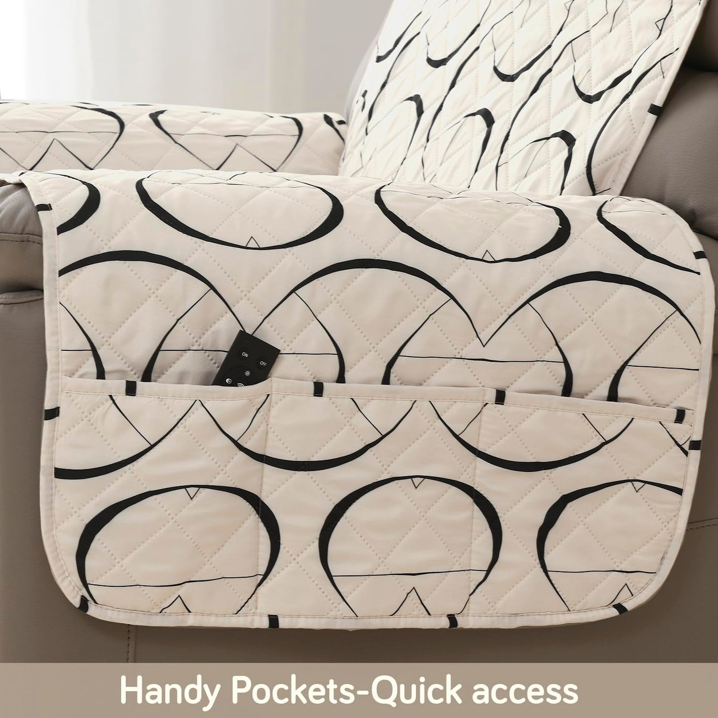 Quilted Recliner Water Repellent & Waterproof Cover for Small / Large - Natural Beige Abstract Art