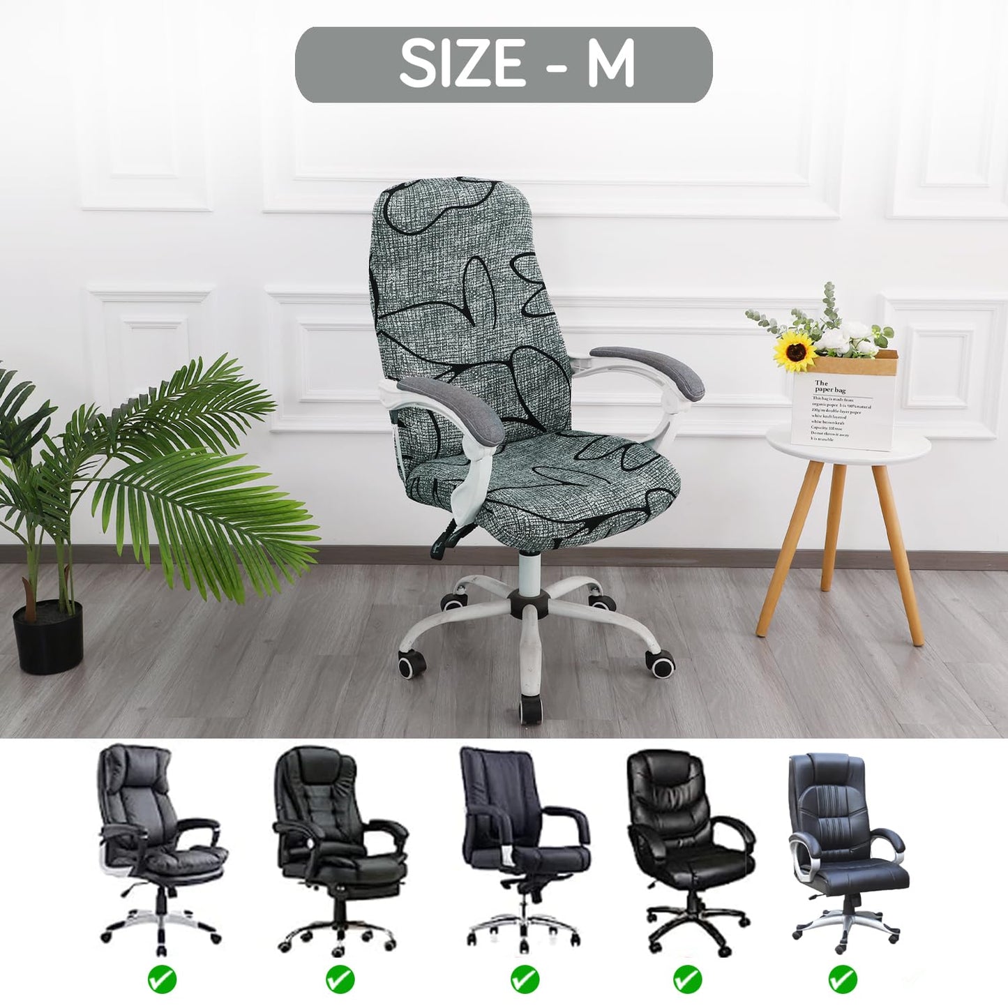 Intense Grey Abstract Floral Print Stretchable office boss chair cover - Medium / Large
