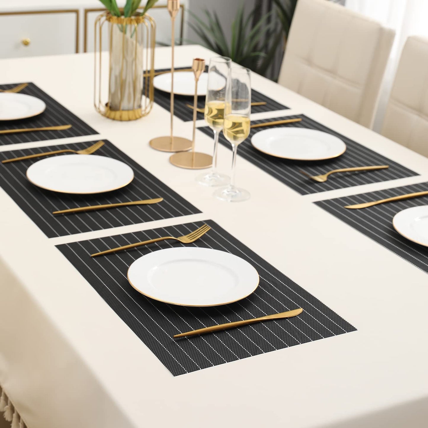 PVC Dining Table Mats, Striped Black