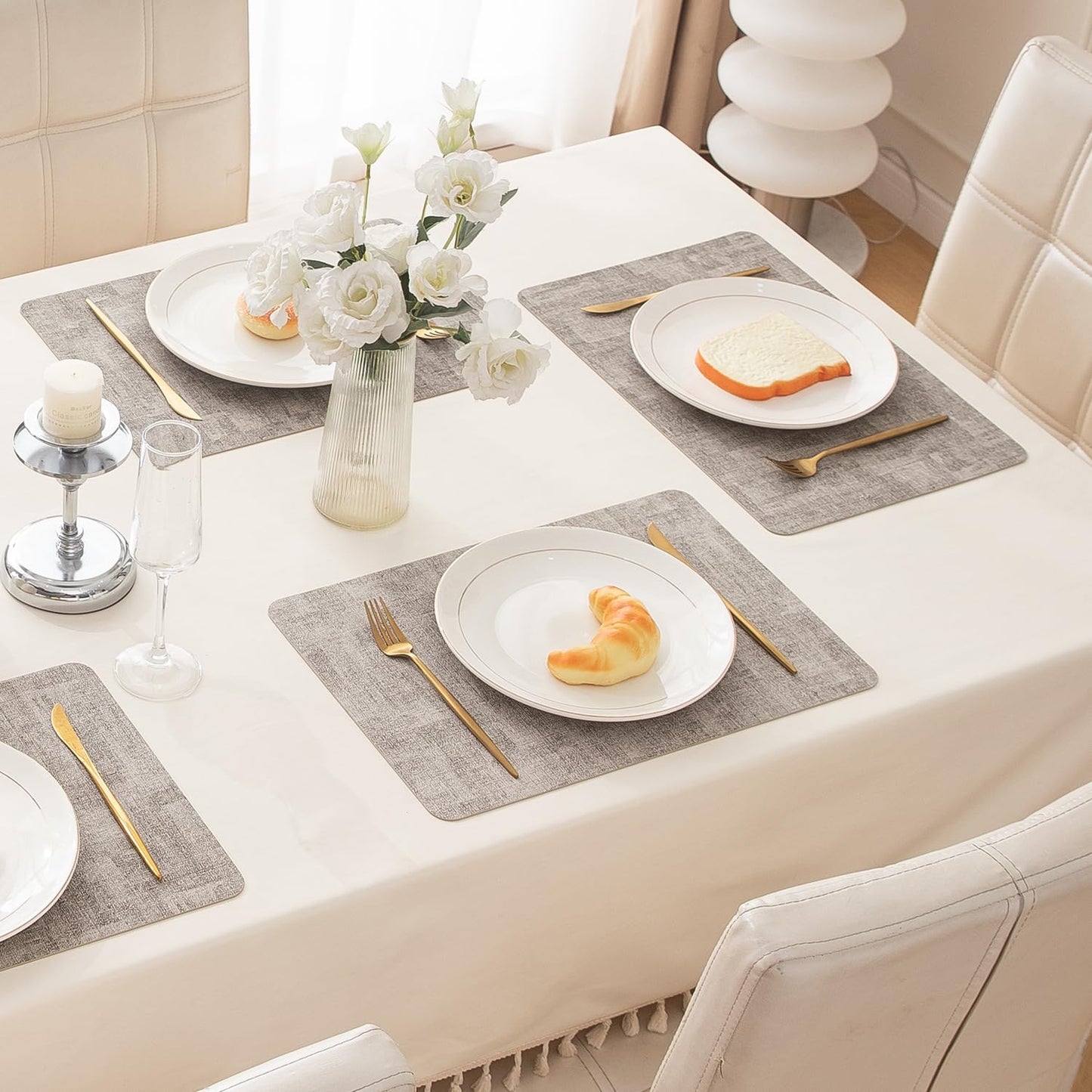 Premium Faux Leather Dining Table Mats, Light Brown