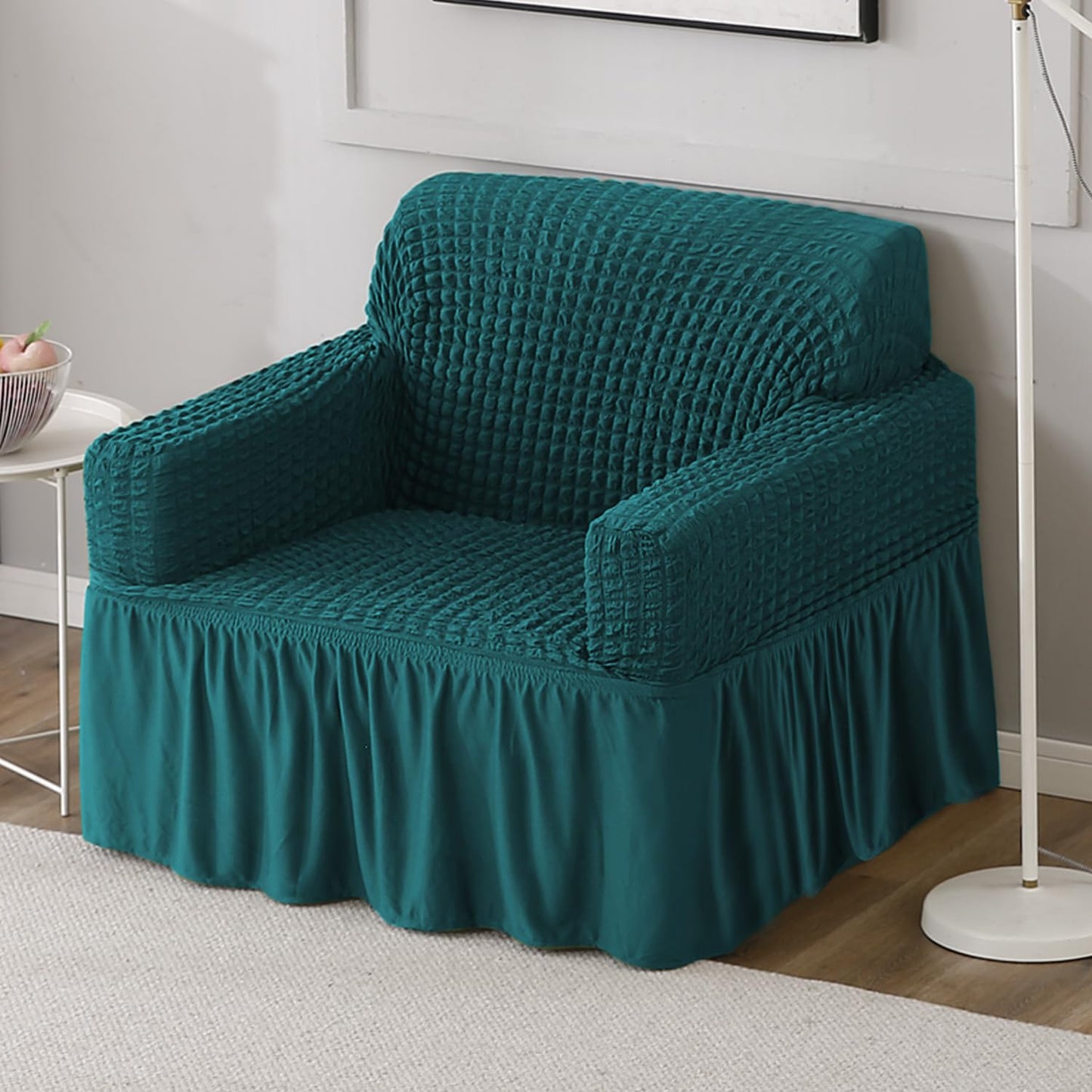 Teal Stretchable Turkish Bubble Frill 1 seater sofa cover