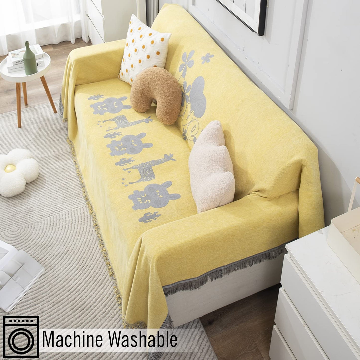 Yellow Nature Chenille Sofa Throw Blanket | 1/2/3 Seater Couch Throw