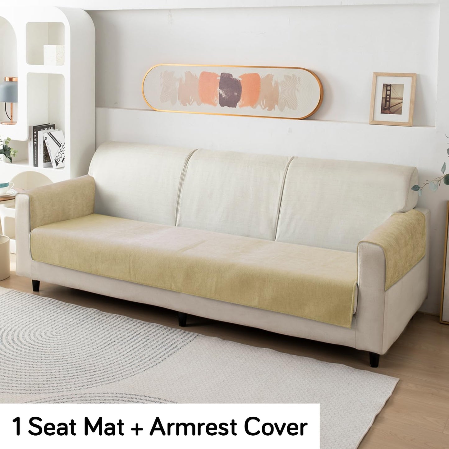 Premium Chenille Sofa Cover Mat with 2 Armrest Cover, Beige