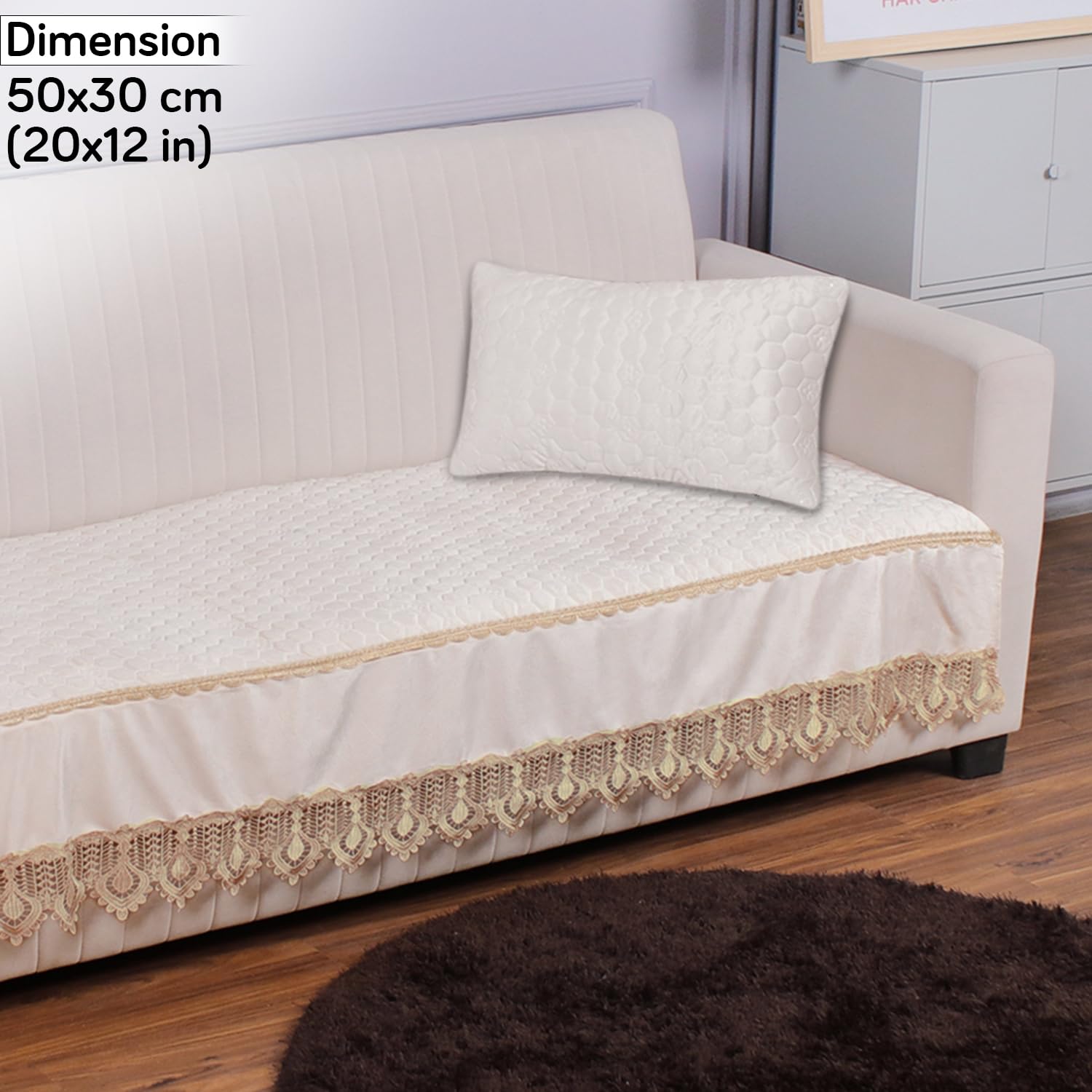 Buy Beige colour Zippered Hexagonal Texture Velvet Sofa Cushion Covers