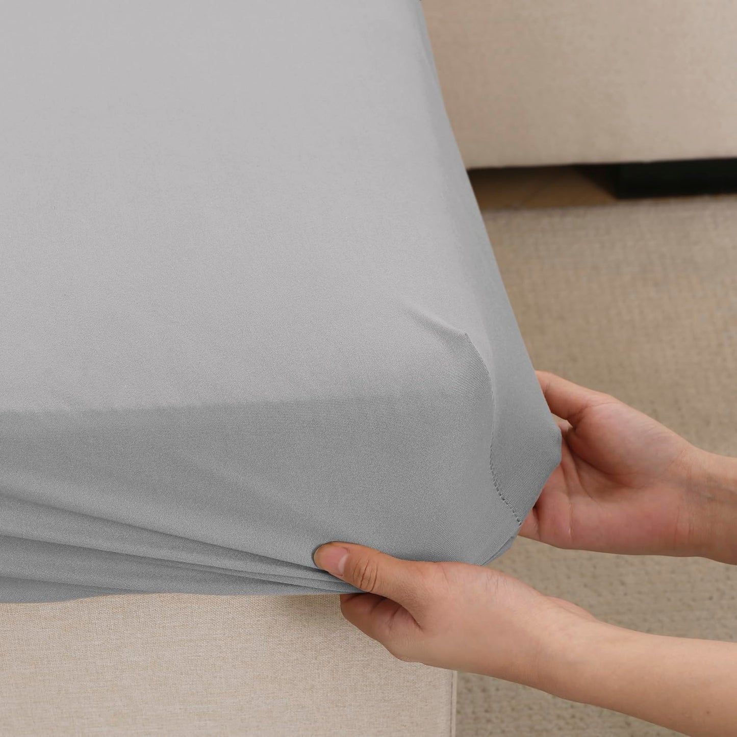 100% Waterproof Stretchable Seat Couch Cushion Cover for 1/2/3 Seater, Light Grey