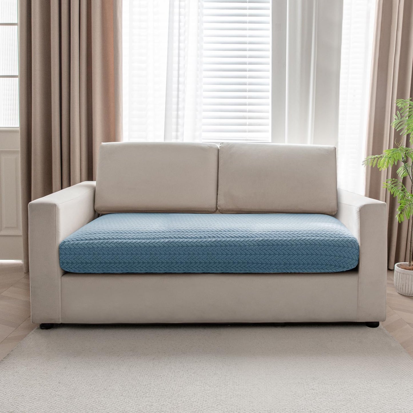 Stretchable Thick Jacquard Textured Seat Couch Cushion Cover for 1/2/3 Seaters, Dark Blue