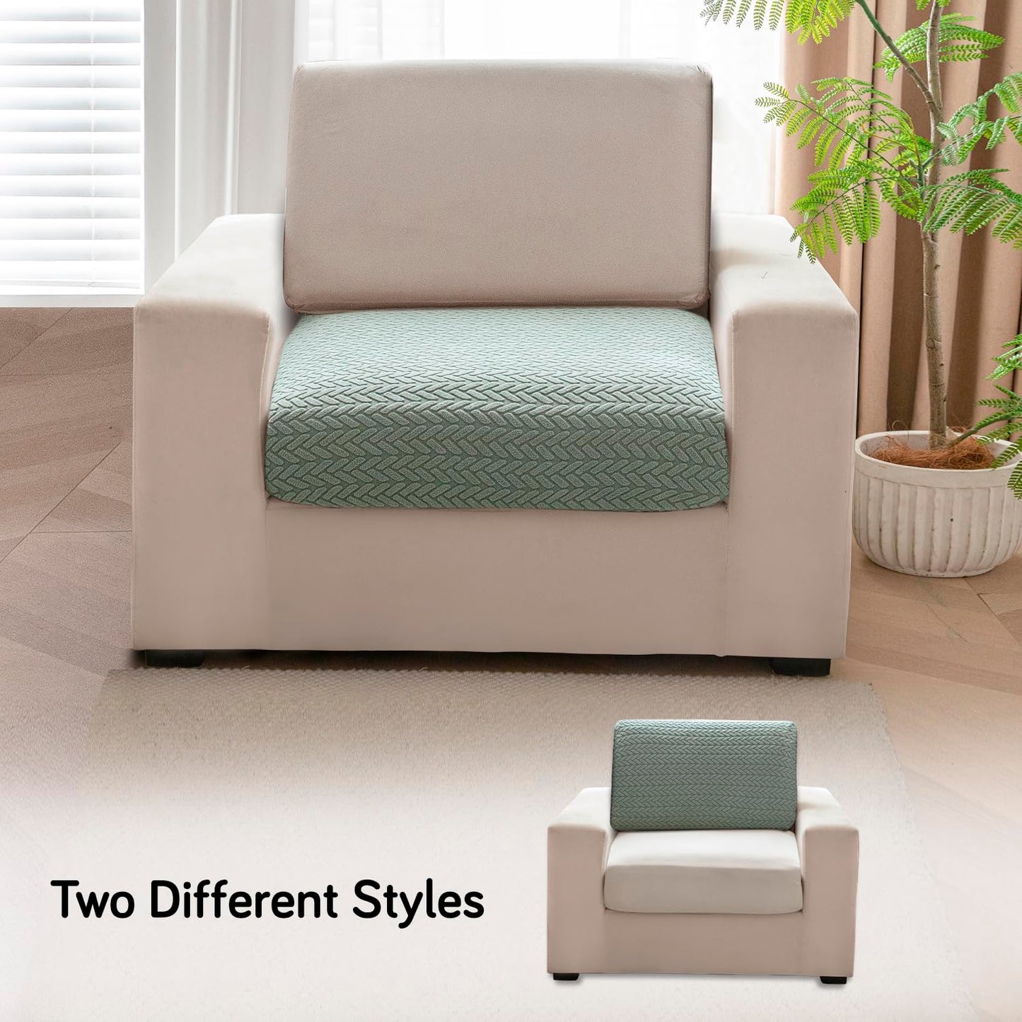 Stretchable Thick Jacquard Textured Seat Couch Cushion Cover for 1/2/3 Seaters, Green