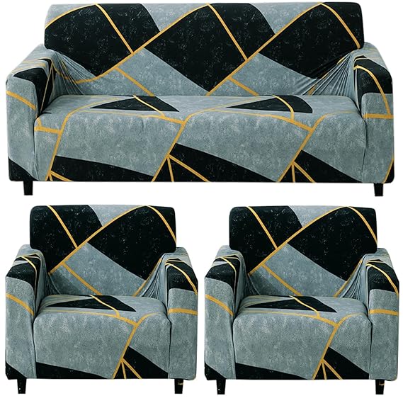 Elastic Stretchable Printed 140gsm Fully Covered Sofa Cover, Abstract Geometry
