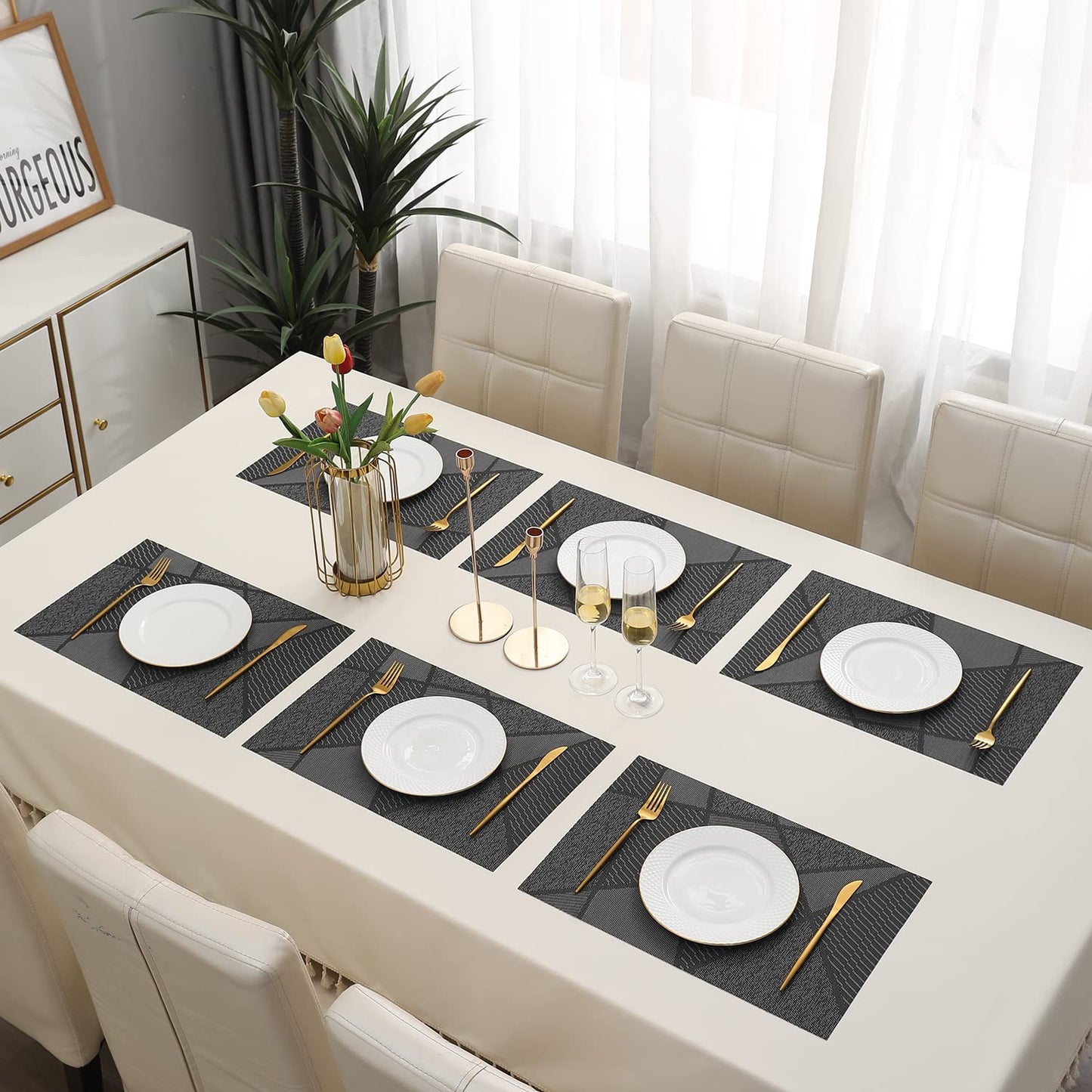 PVC Dining Table Mats, Abstract Black
