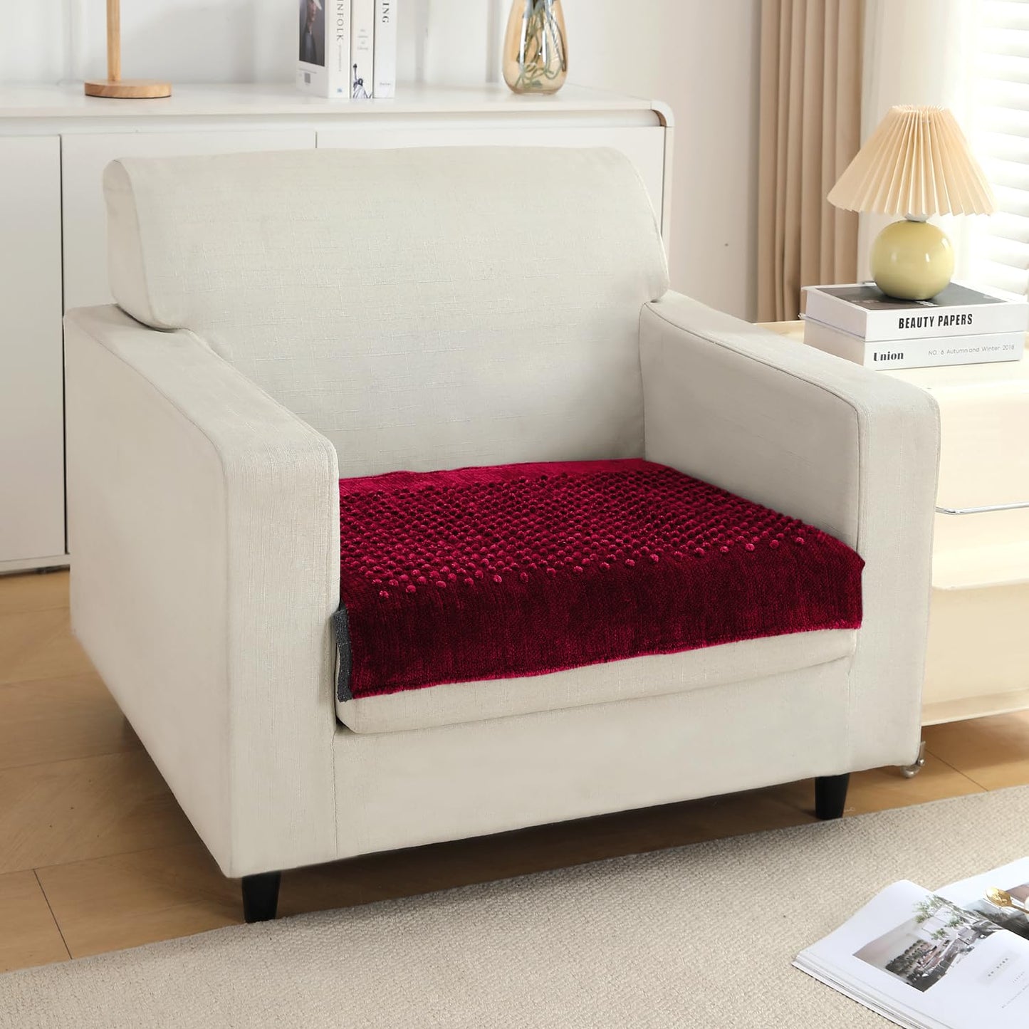 Handloom Made Thick Poly Velvet Reversible Sofa Mat, Maroon