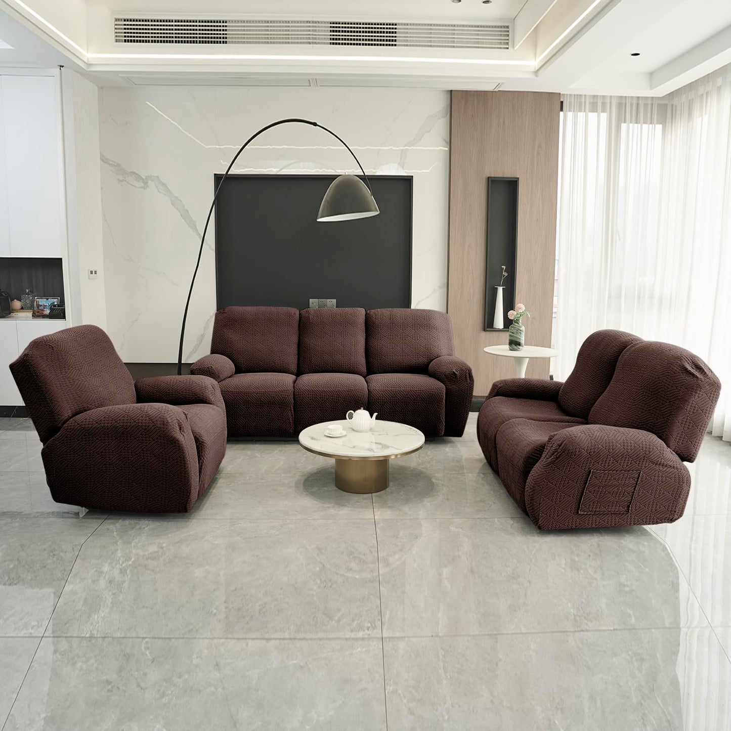Premium 170 GSM Jacquard Fully Covered Recliner Sofa Cover for 1/2/3 Seaters, Brown