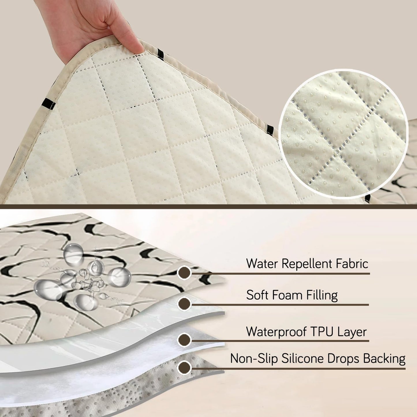 HOKIPO Waterproof Printed Quilted Quick Dry L Shape Sofa Seat Cover Mat, Natural Beige Abstract Art