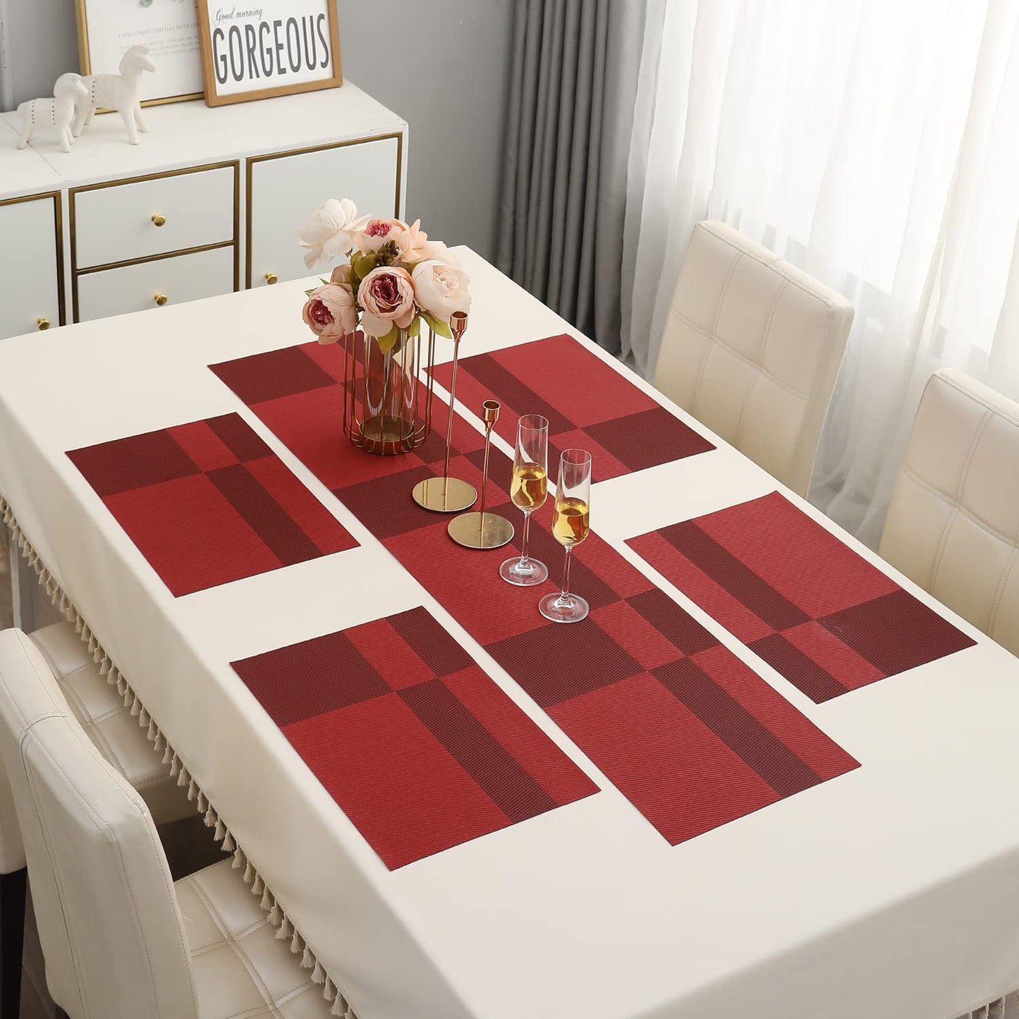 PVC Dining Table Mats, Ruby Red