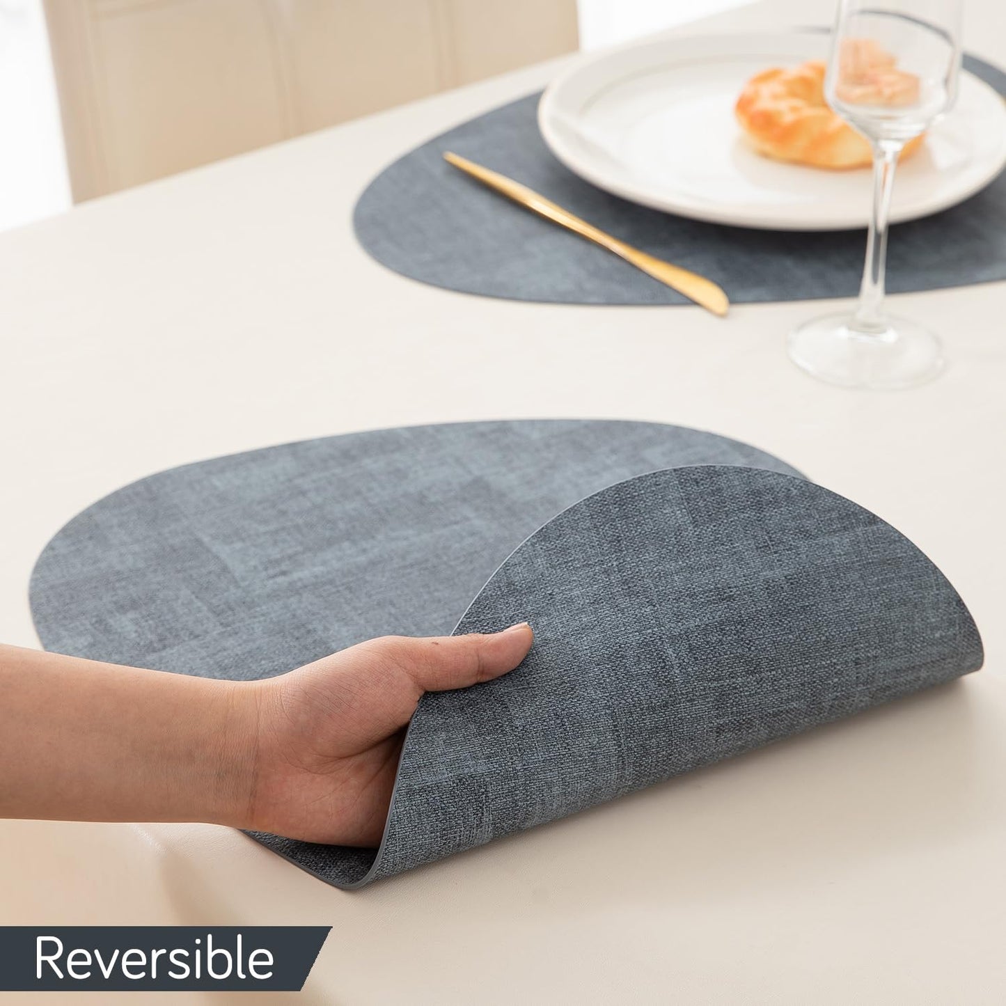 Premium Faux Leather Dining Table Mats, Blue