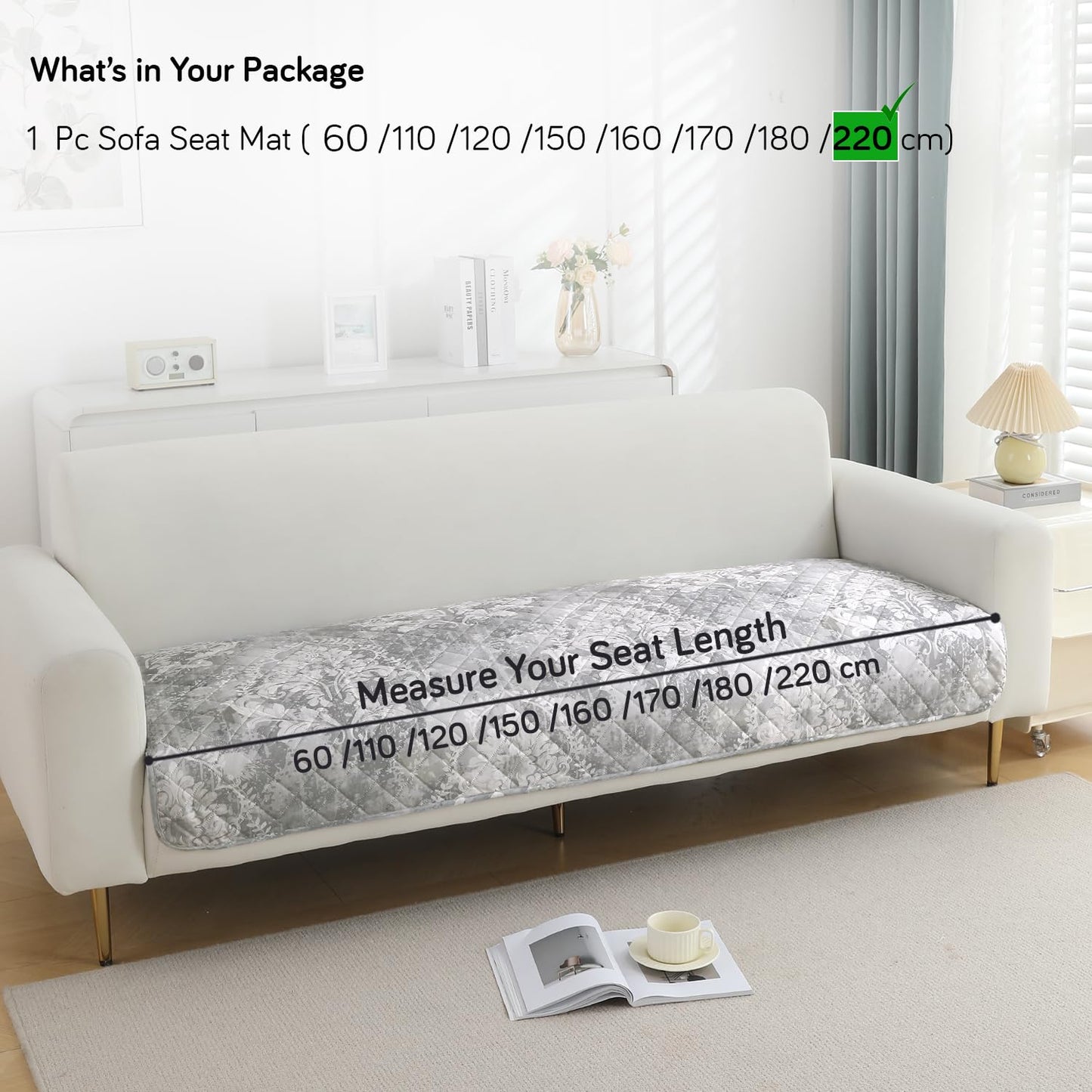 HOKIPO Quilted, Waterproof and Anti-Slip Sofa Cover Mat, Motifs Cloud Grey