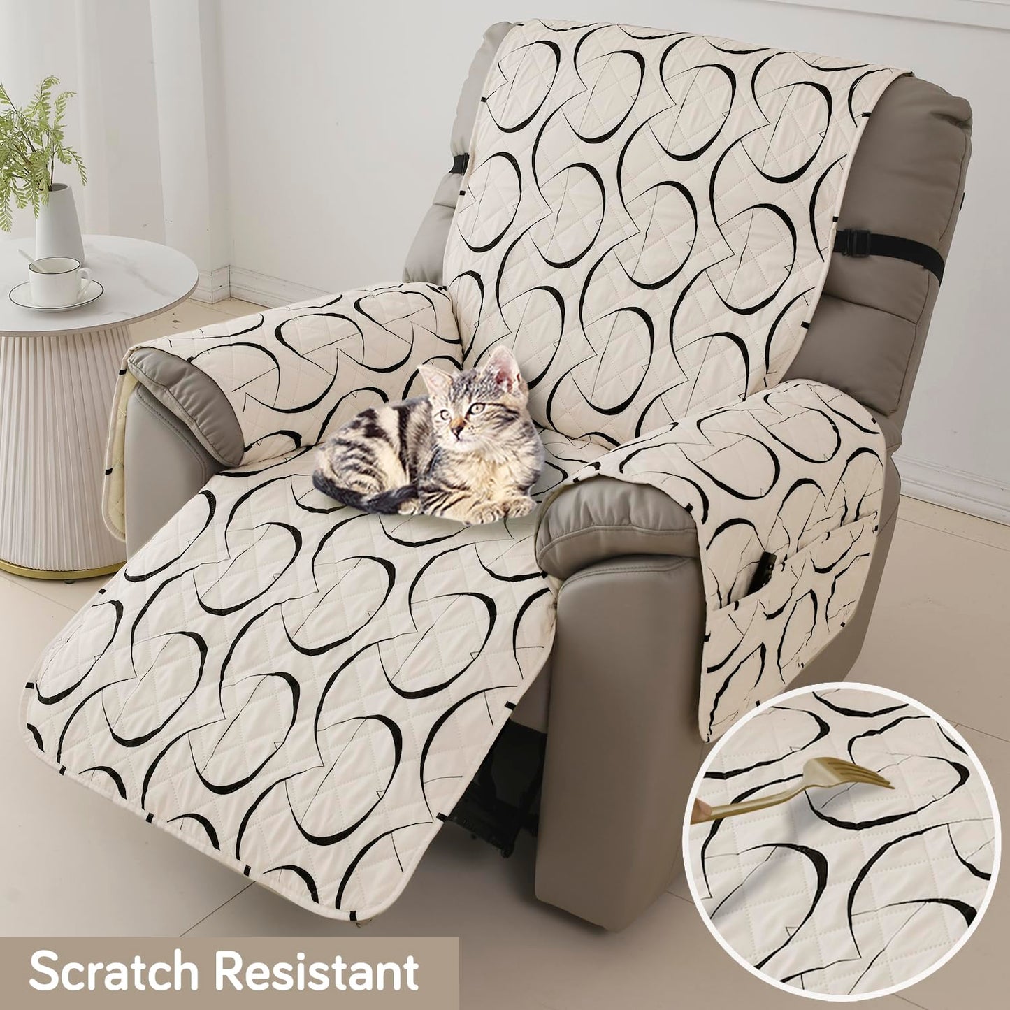Quilted Recliner Water Repellent & Waterproof Cover for Small / Large - Natural Beige Abstract Art