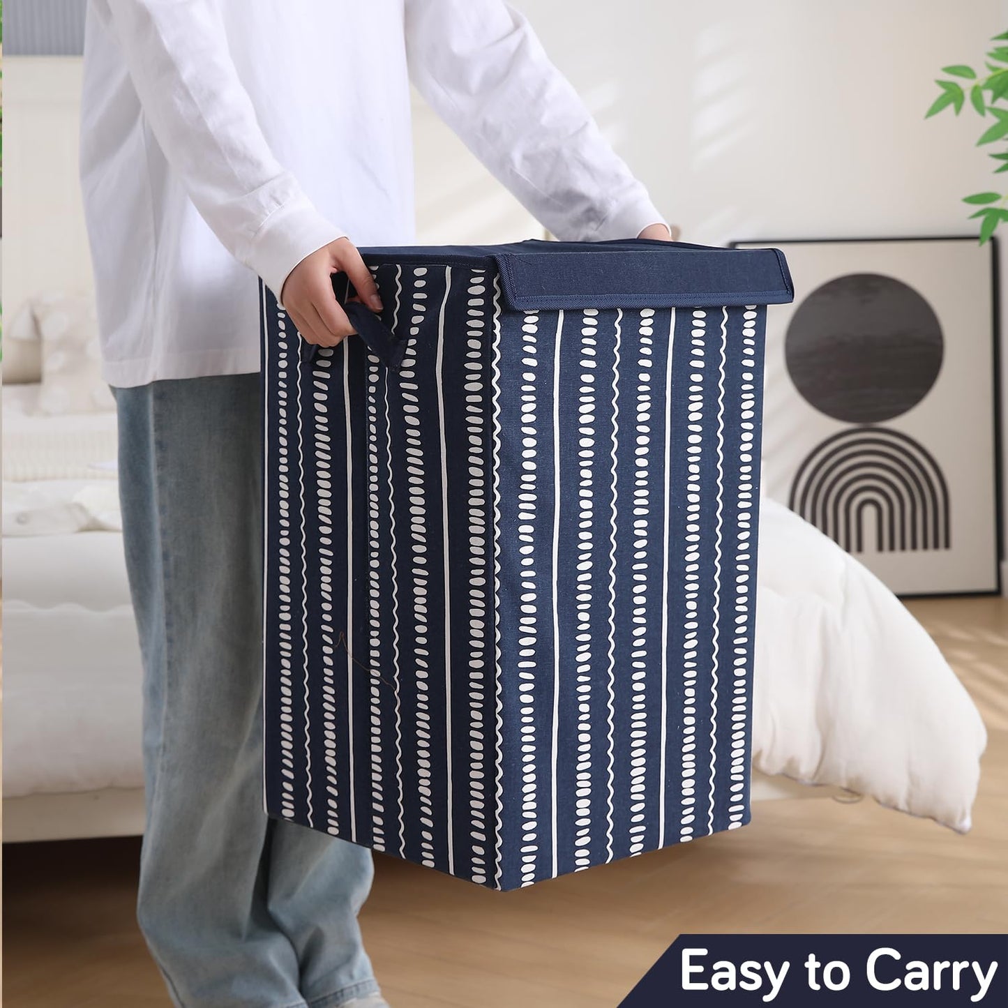 Foldable Laundry Basket for Clothes with Lid, Abstract Lines