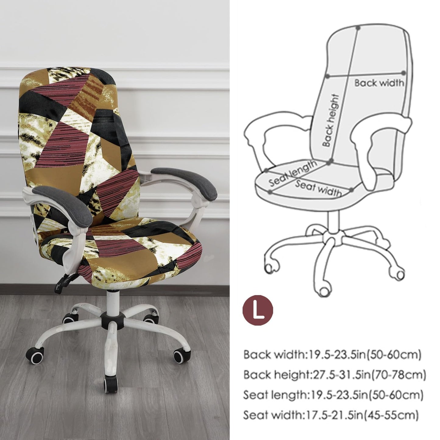 HOKIPO 140gsm Stretchable Office Chair Cover, Wine Abstract Geometry - Medium / Large