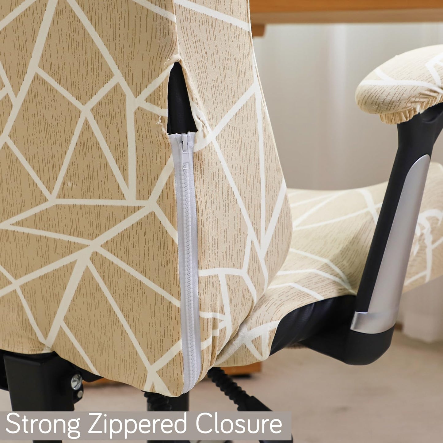 Gaming Chair Seat Cover Elastic Computer Rotating Chair, Beige Abstract Geometry