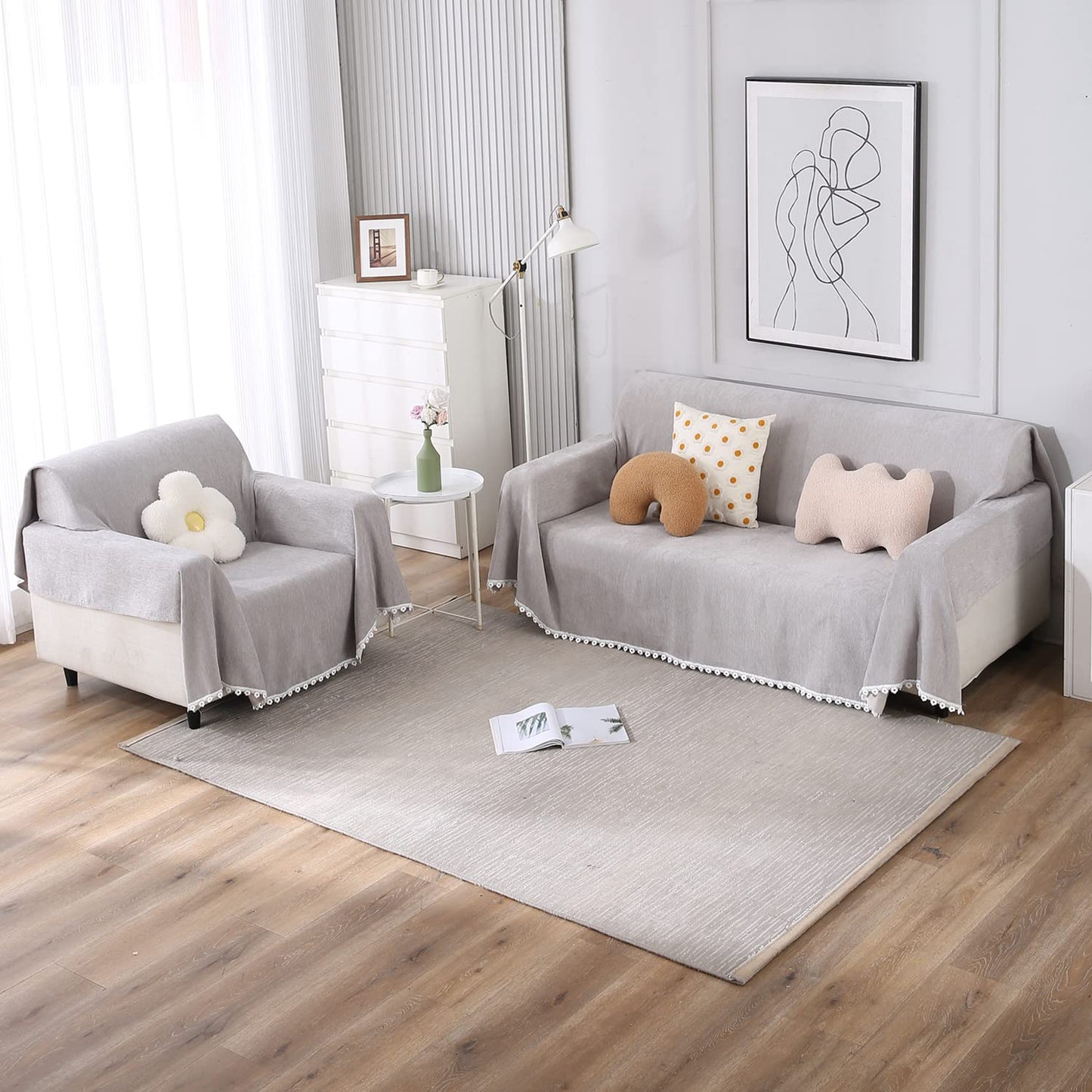 Chenille Sofa Couch Slipcover , Grey for 1/2/3 Seater