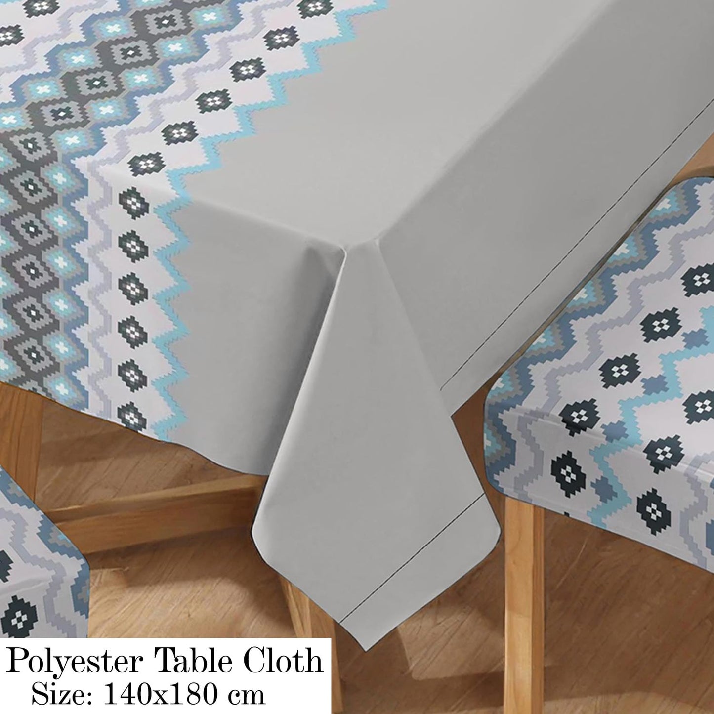 HOKIPO Polyester Dining Chair Covers Set of 4/6 with Matching Tablecloth, Mosaic Blissful Blue