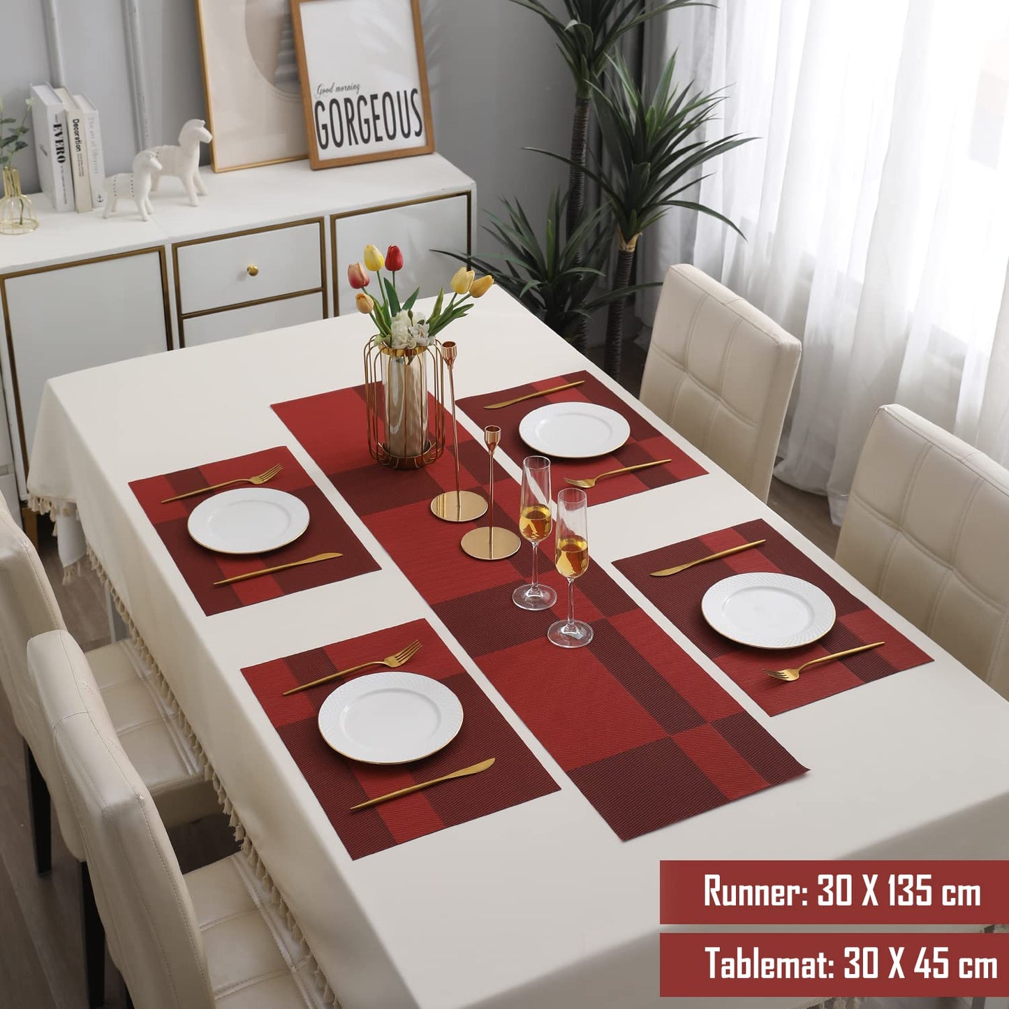 PVC Dining Table Mats, Ruby Red