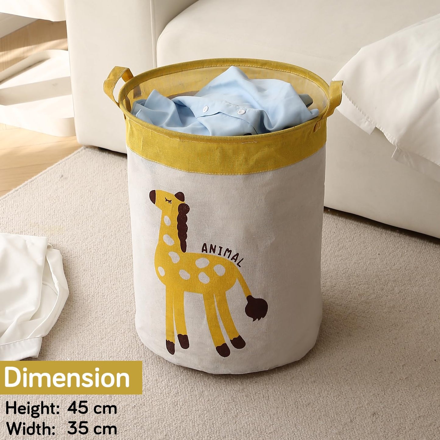Kids Laundry Bag for Clothes, Toy Storage Basket, Giraffe
