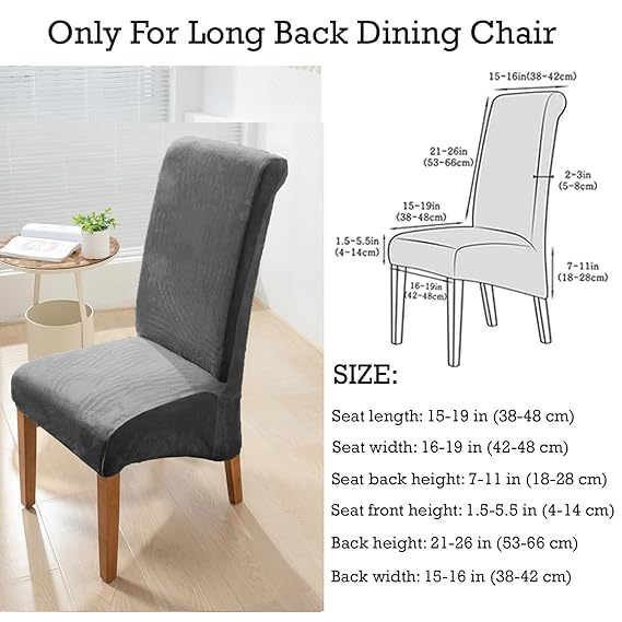 Elastic Stretchable Premium Velvet Long Back Dining Chair Cover, Dark Grey
