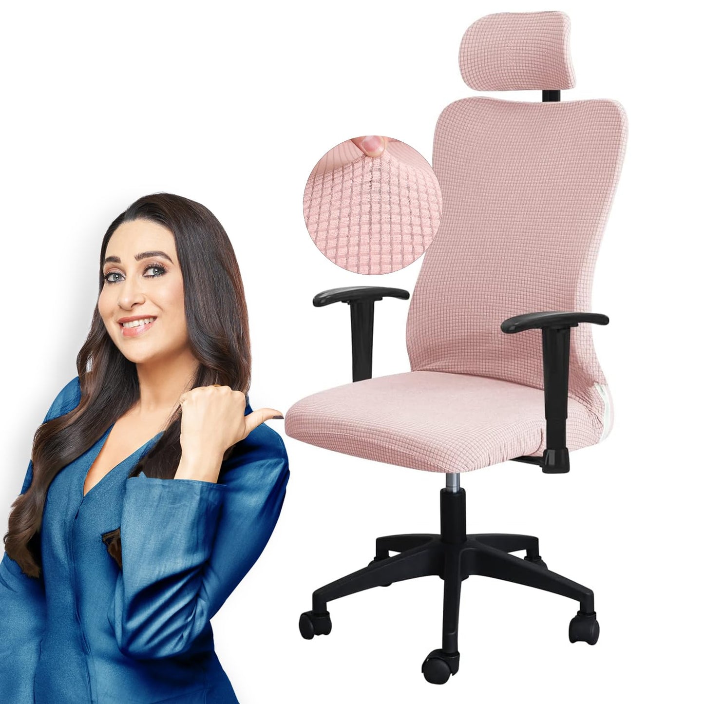 Stretchable Jacquard Office Boss Chair Seat Cover with Headrest Cover for Computer Desk Chair, Pink
