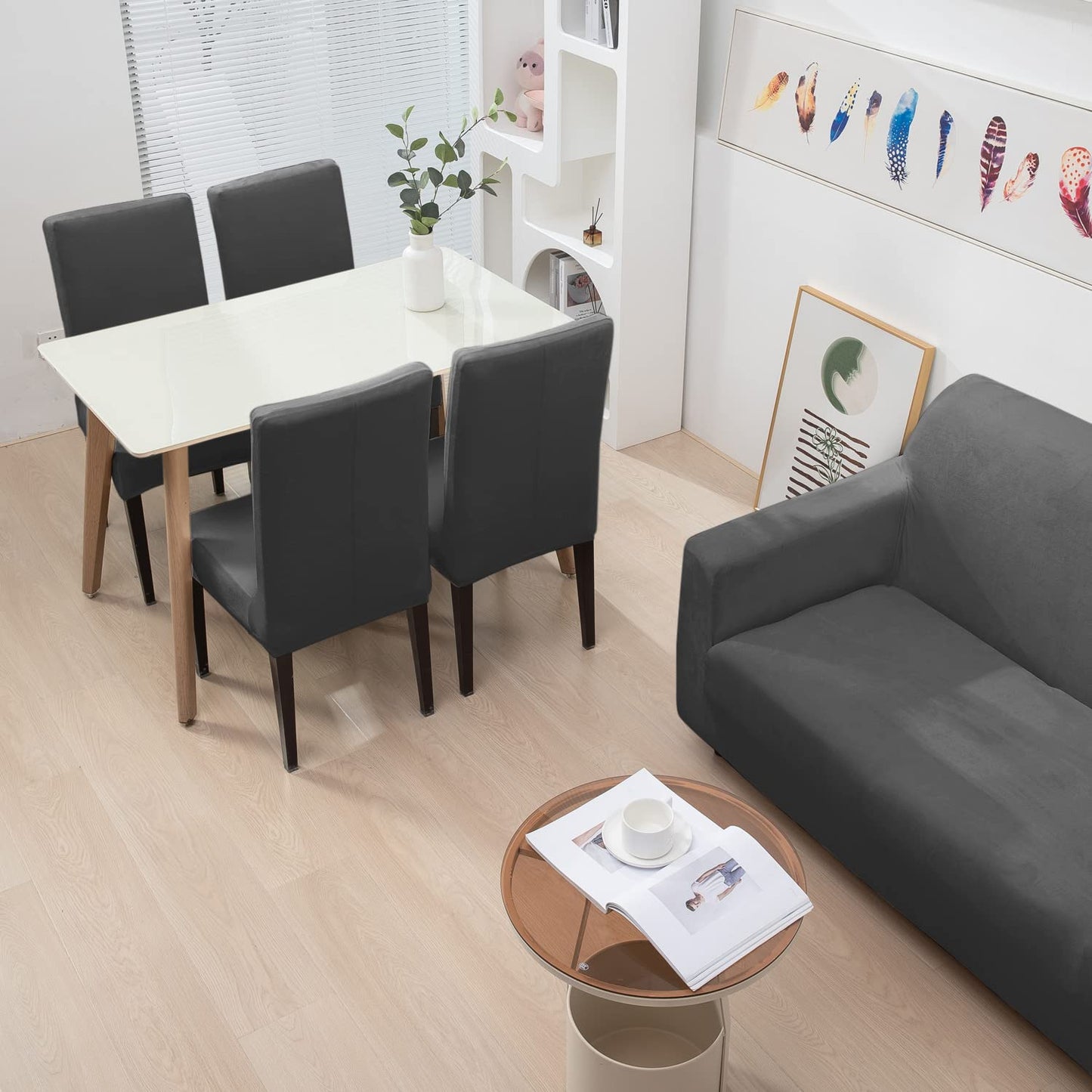 Dark Grey matching elastic velvet chair and sofa covers