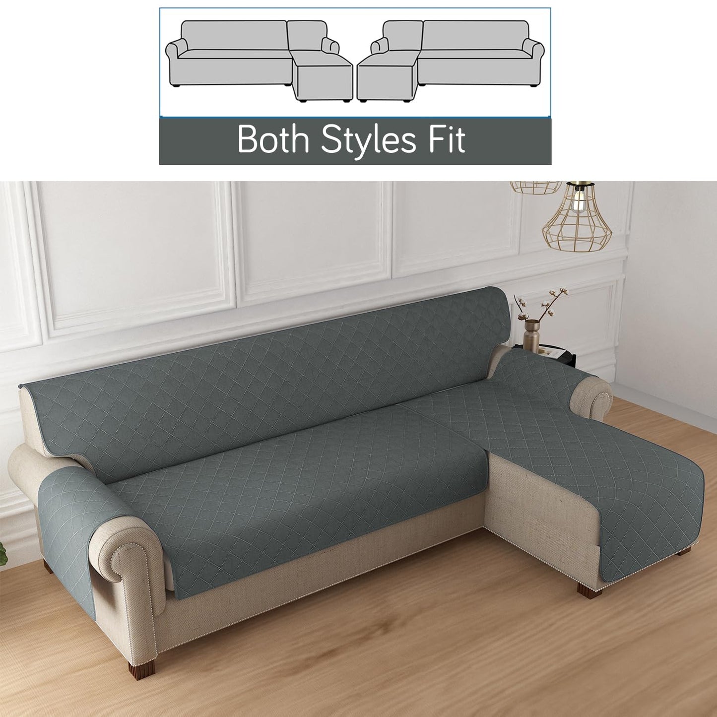 HOKIPO Quilted Reversible One Piece L Shape 4/5/6 Seater Sofa Cover Mat, Dark Grey