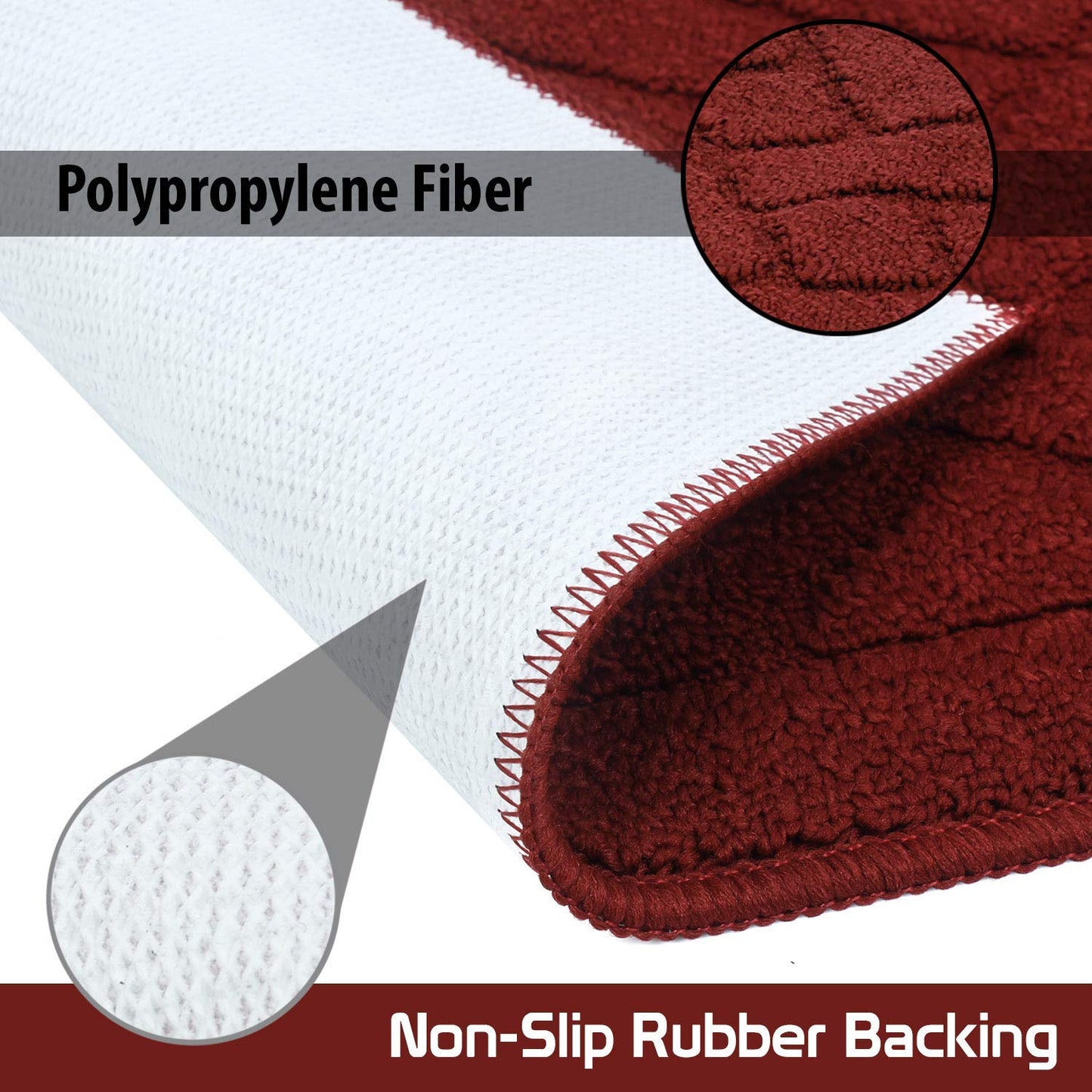 Polypropylene Fiber Rectangular Dirt Trapper Anti-Slip Rubber Back Machine Washable Mat - 45 x 70 cm, Large, RED