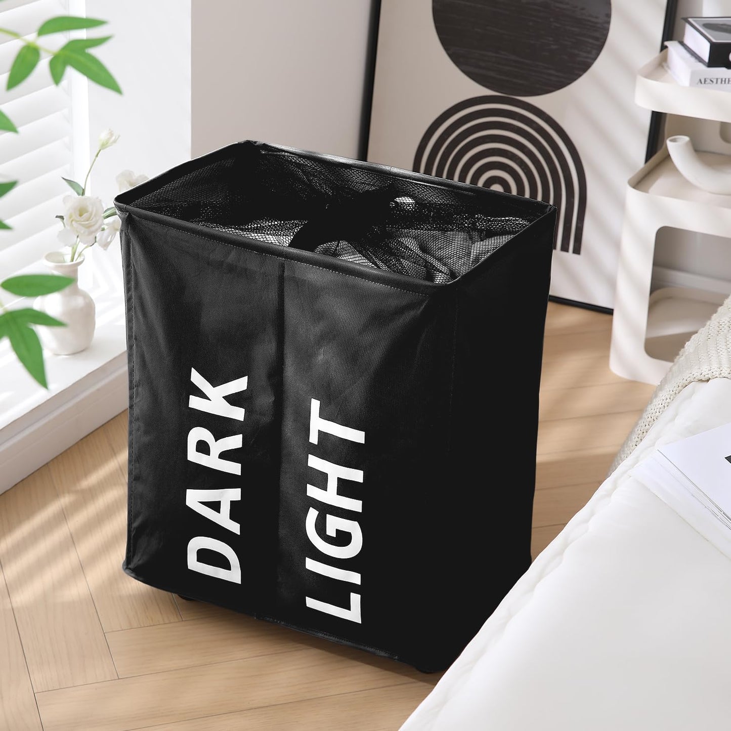 Large Laundry Basket Foldable Hamper With Wheels, Black